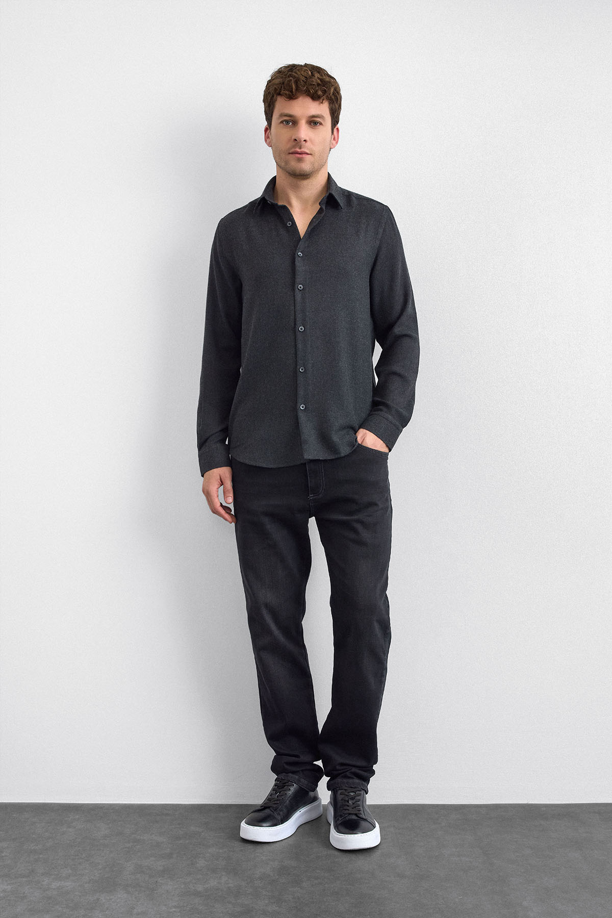 Antrasit Normal Yaka  Gömlek