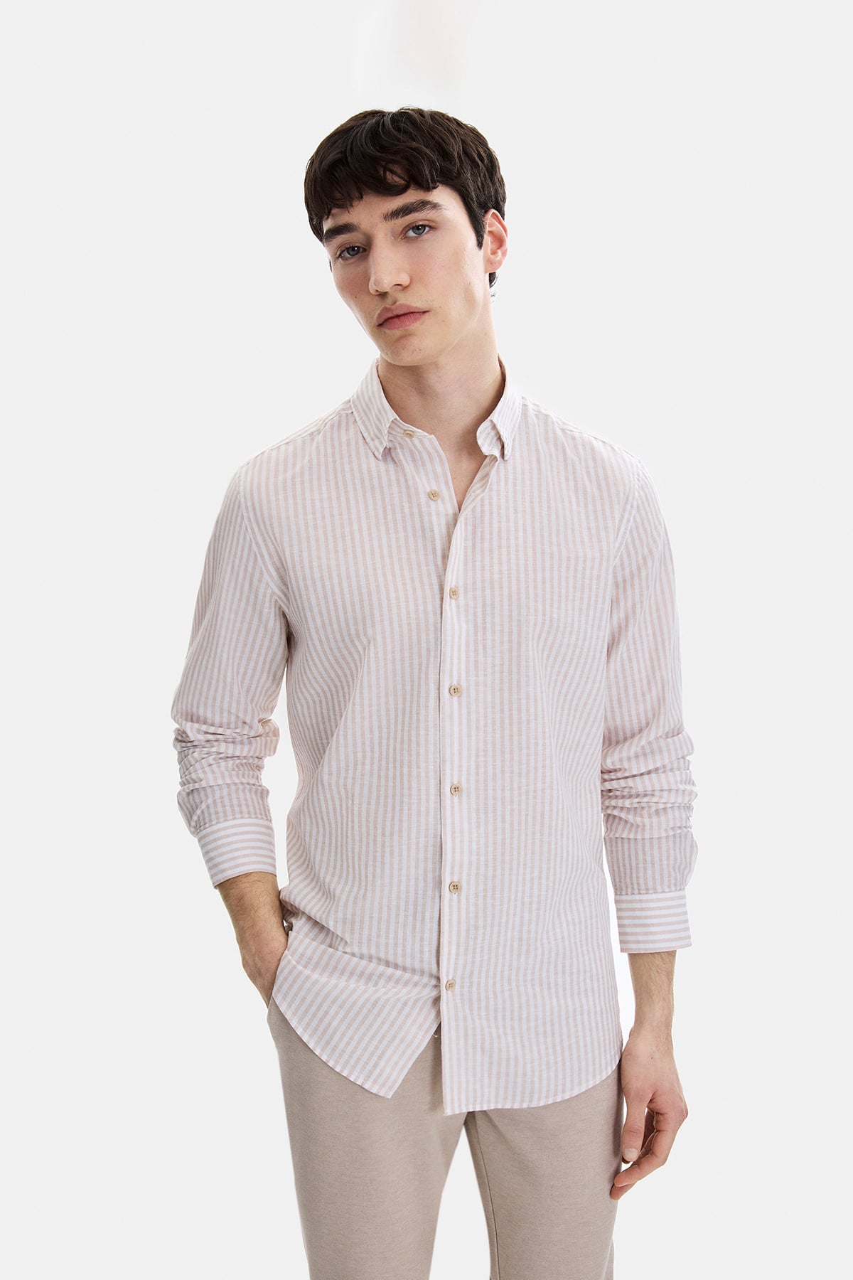 Bej Regular Fit Modern Gömlek