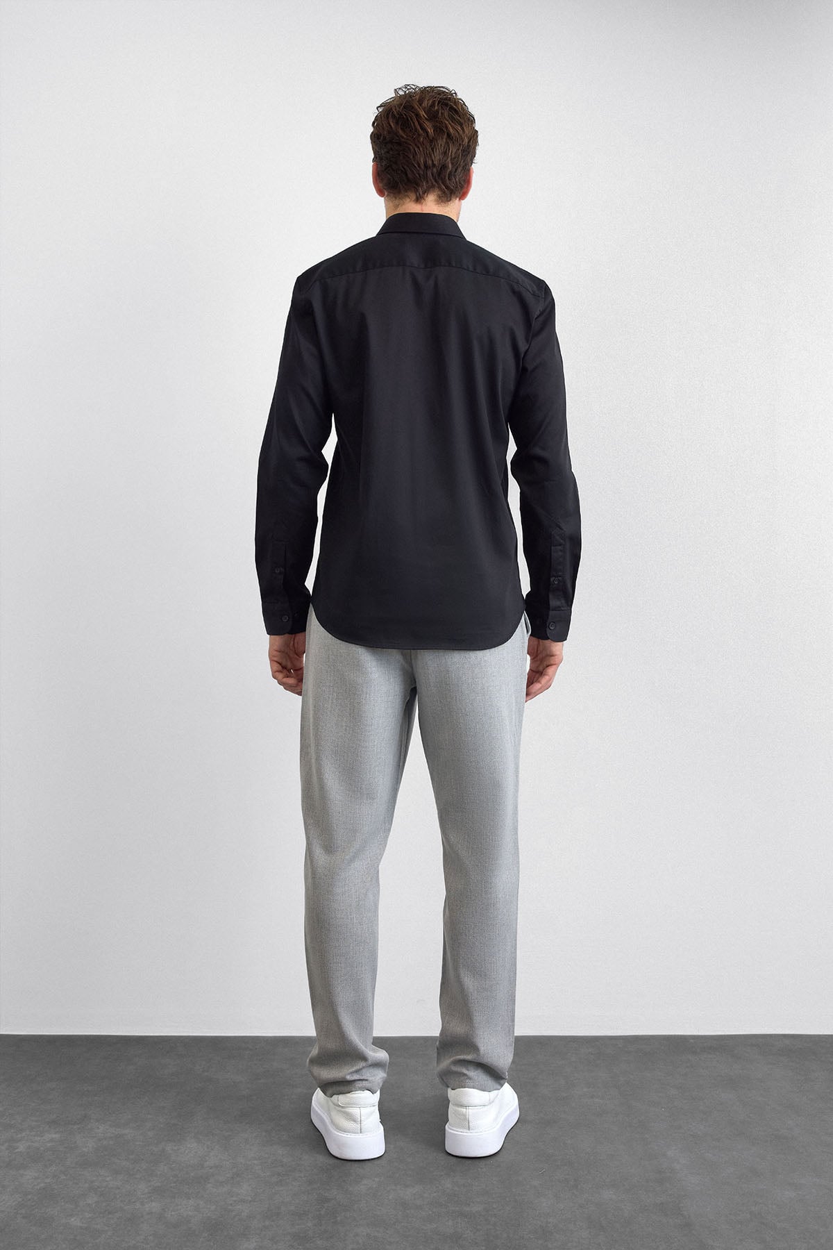 Siyah Normal Yaka Smart Casual Gömlek 