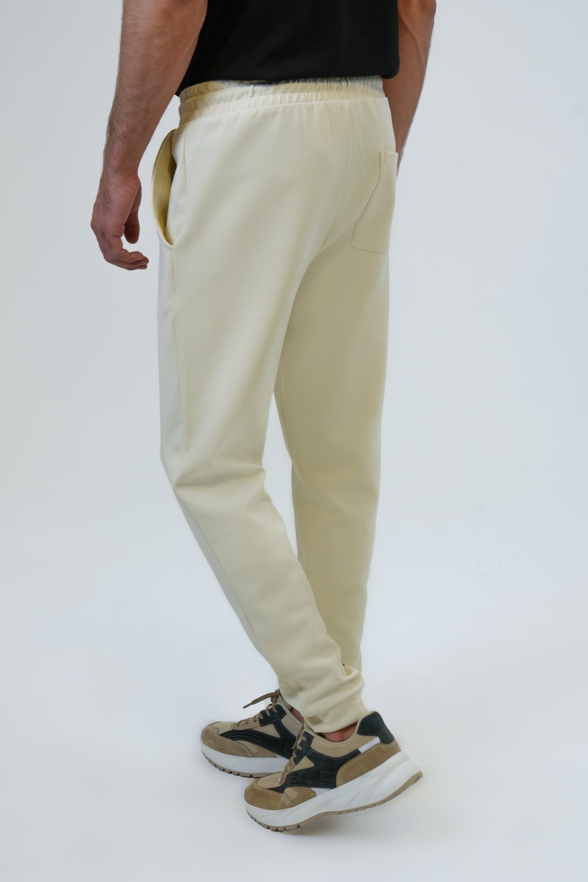Bej Regular Fit Pamuklu Beli Bağcıklı Jogger Pantolon