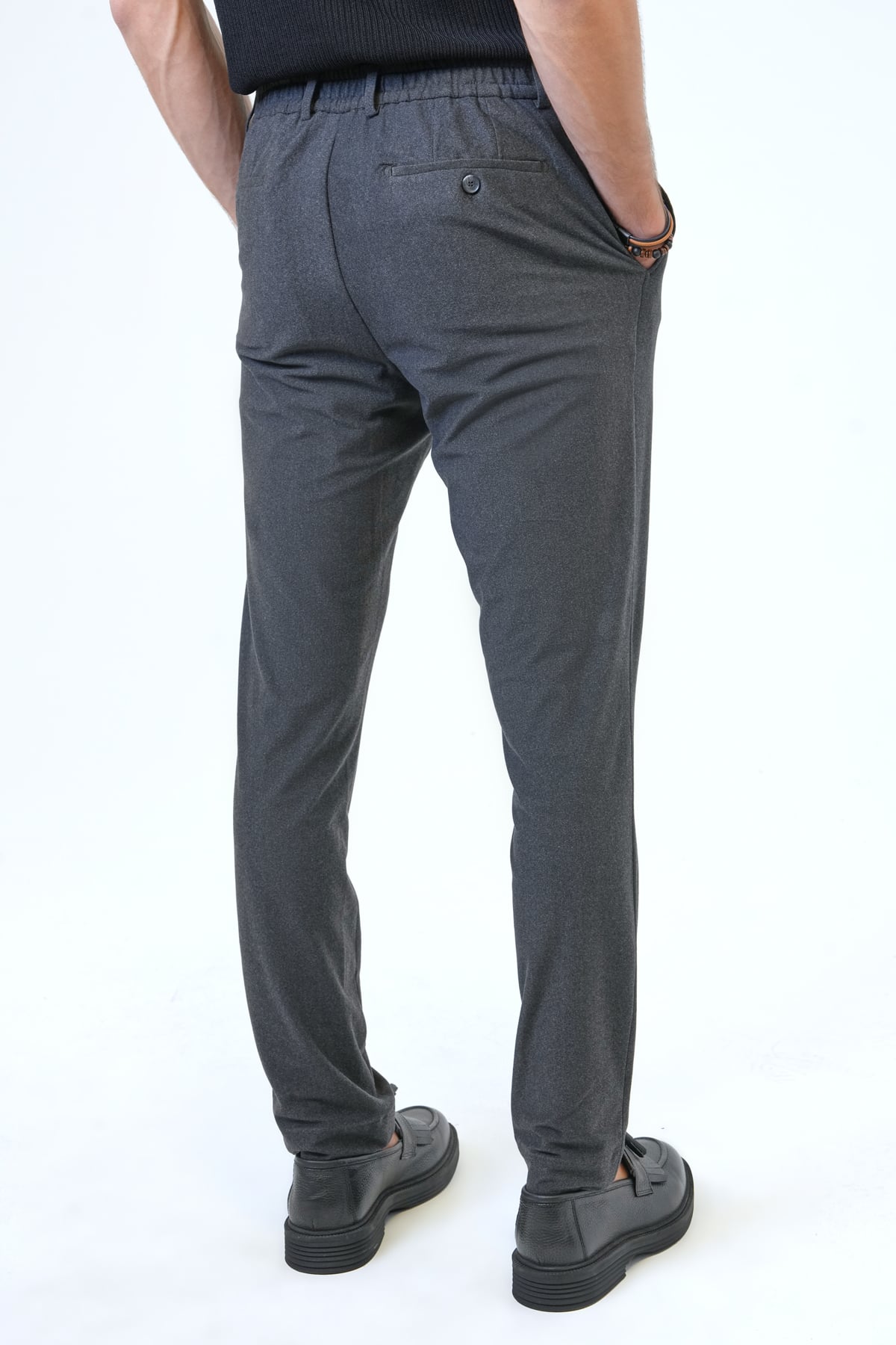 Koyu Gri Slim Fit Beli Lastikli Casual Jogger Pantolon
