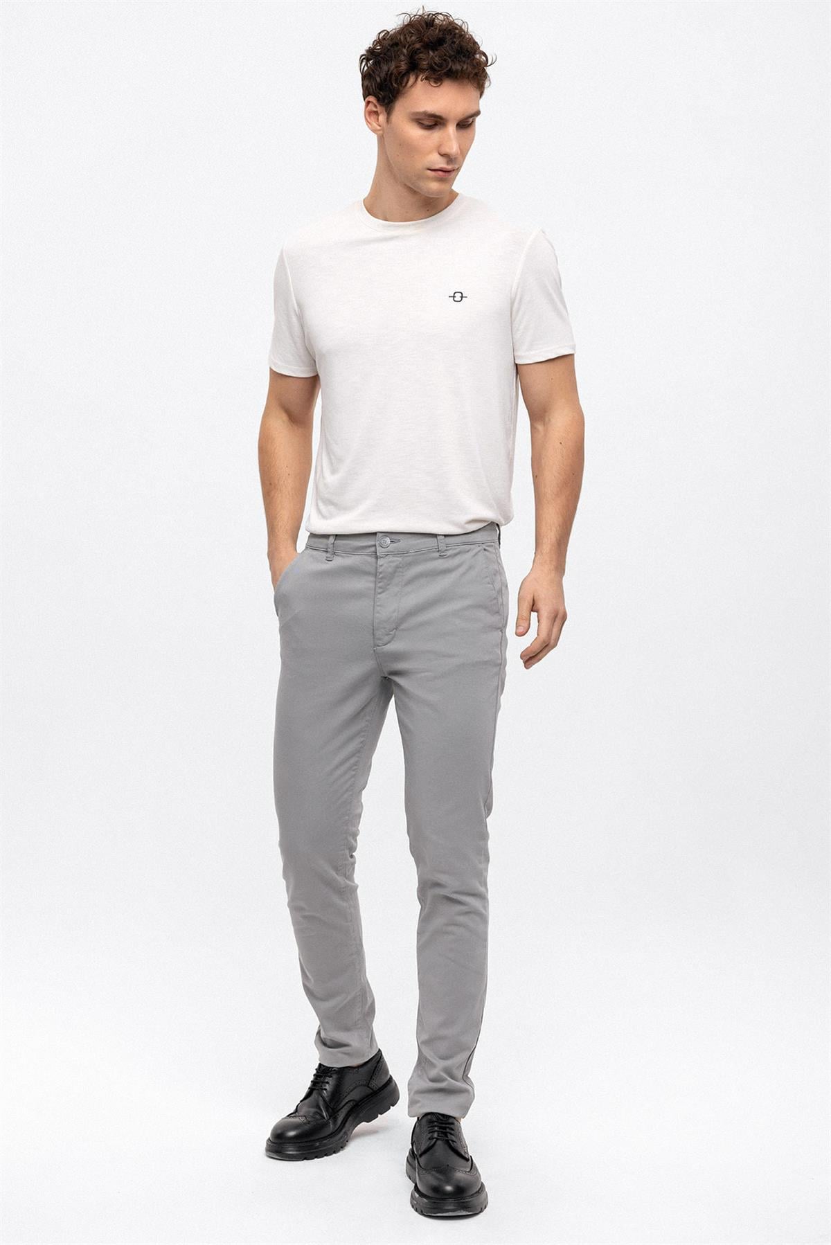 Taş Rengi Slim Fit Pamuklu Chino Pantolon