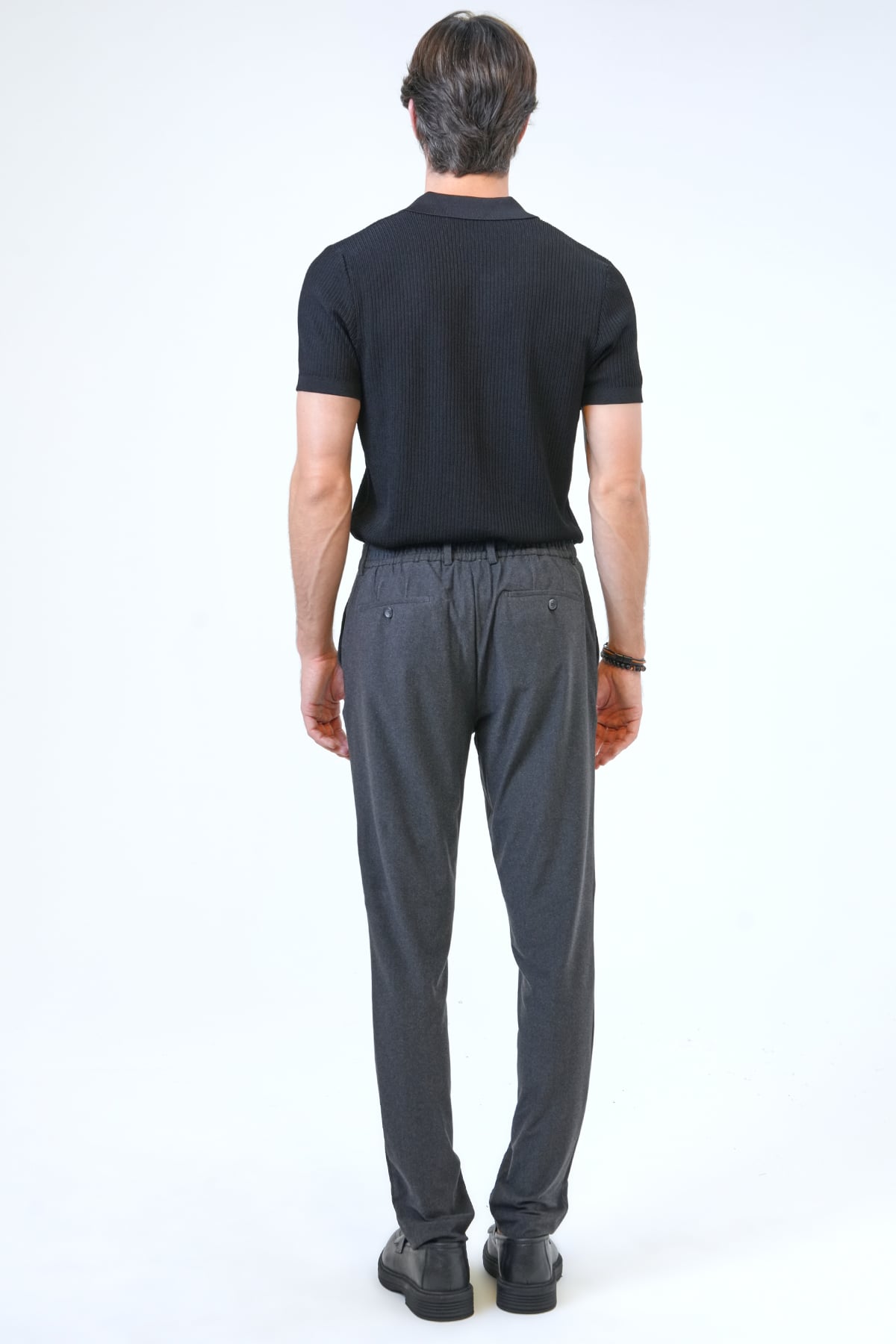 Koyu Gri Slim Fit Beli Lastikli Casual Jogger Pantolon