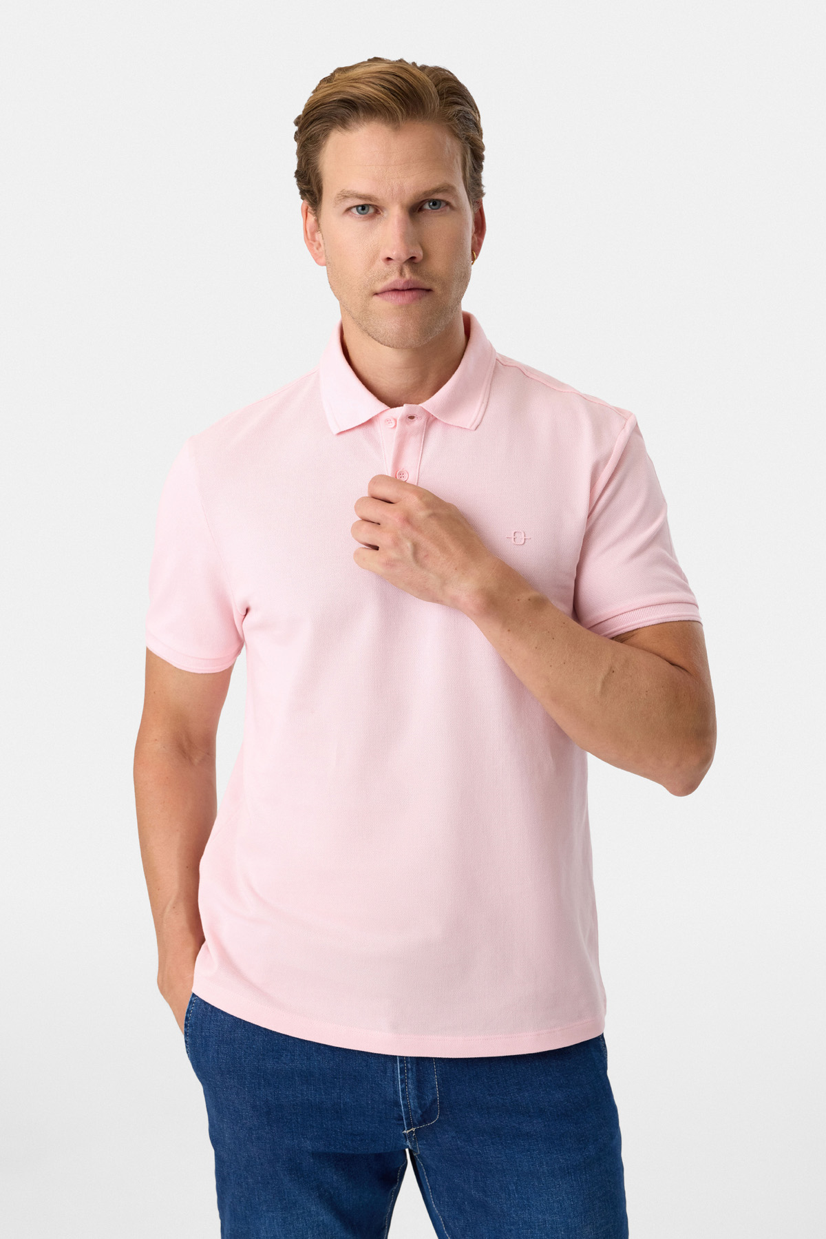 Pembe Regular Fit Polo Yaka  Örme Tişört