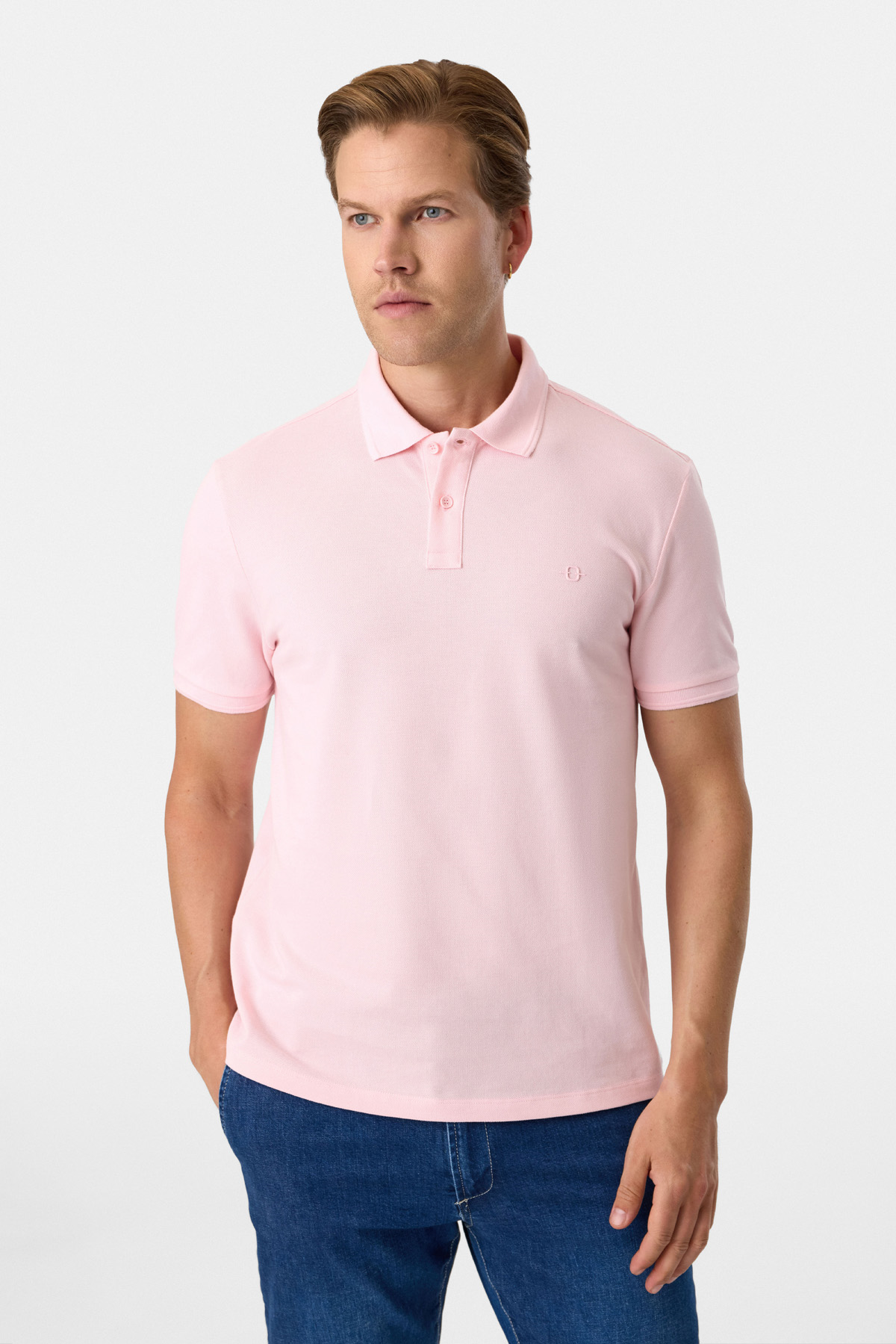 Pembe Regular Fit Polo Yaka  Örme Tişört
