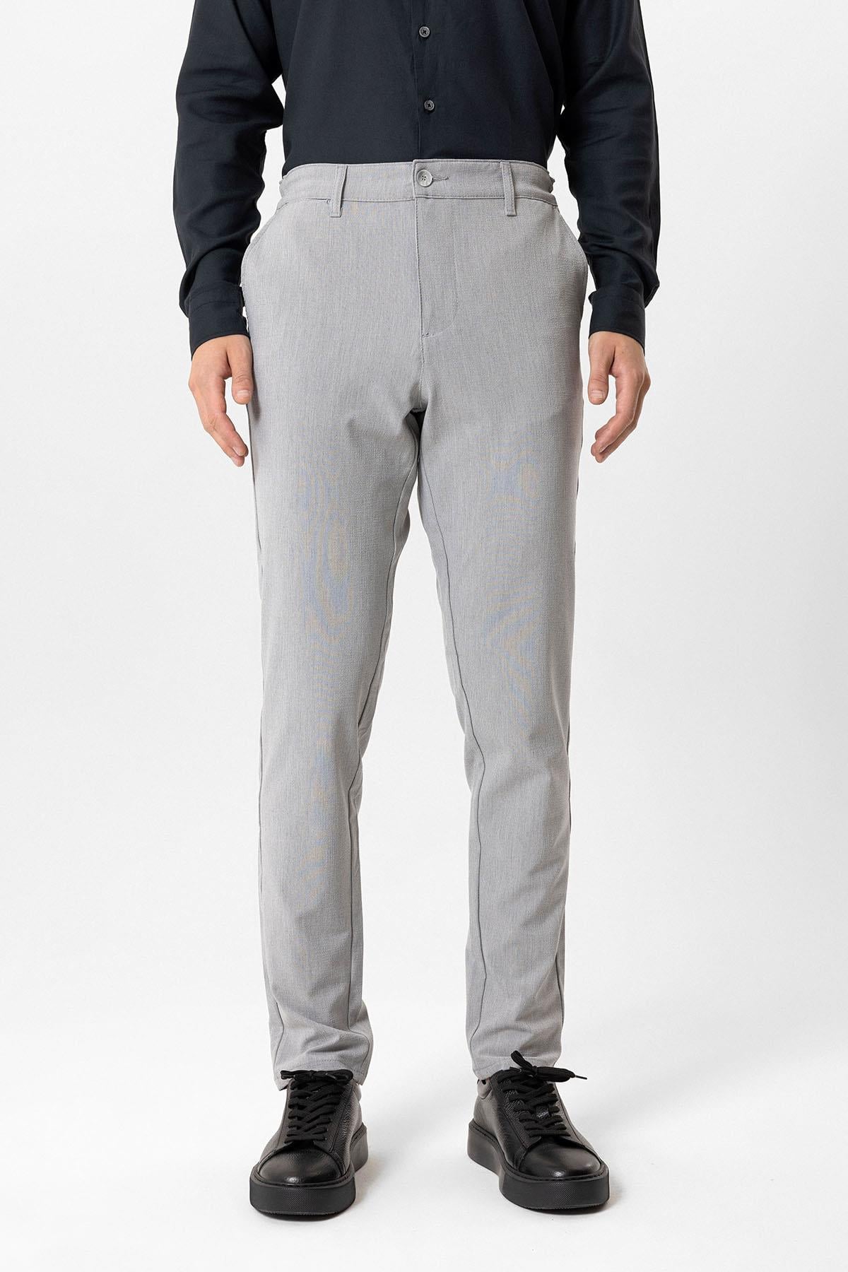 Açık Gri Regular Fit Beli Lastikli Yan Cep Casual Pantolon
