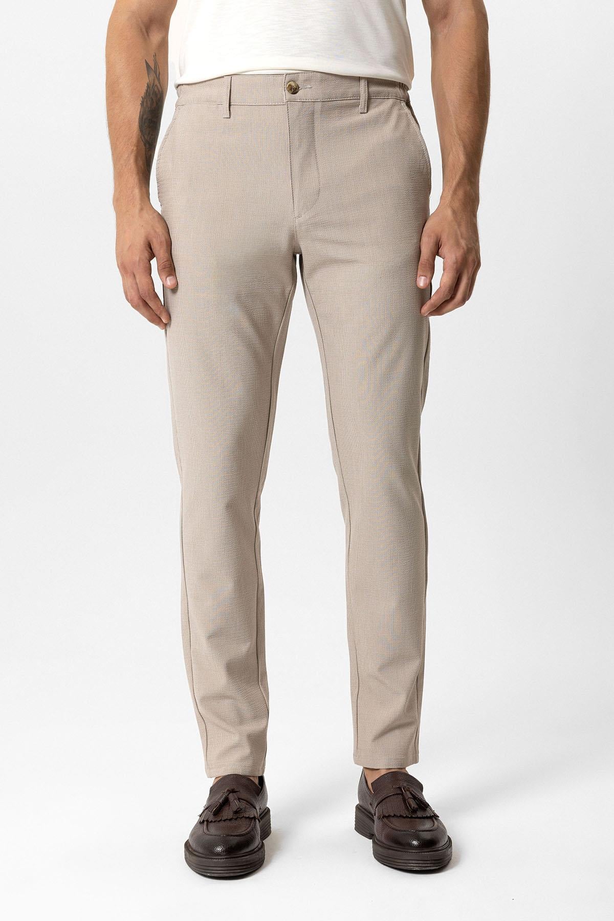 Bej Regular Fit Beli Lastikli Yan Cep Casual Pantolon