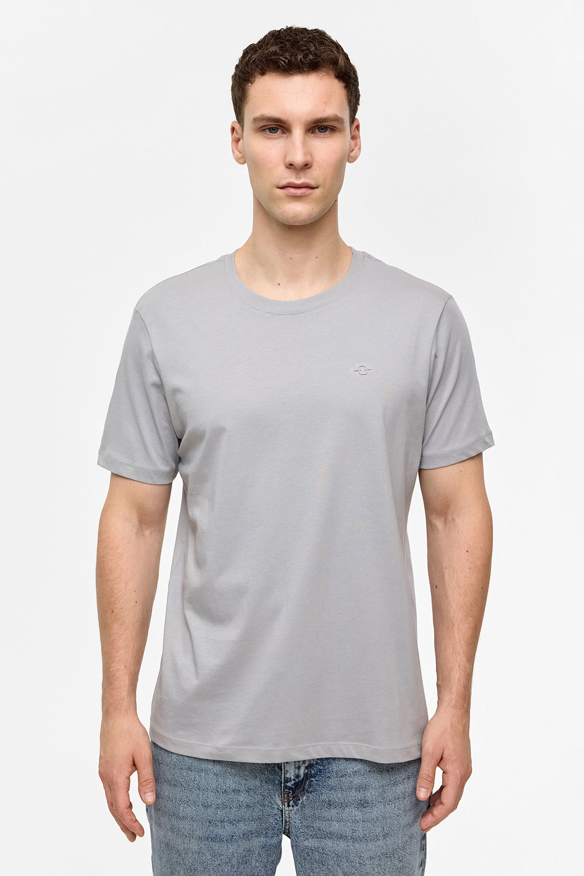 Açık Gri Regular Fit Bisiklet Yaka Basic Tişört 