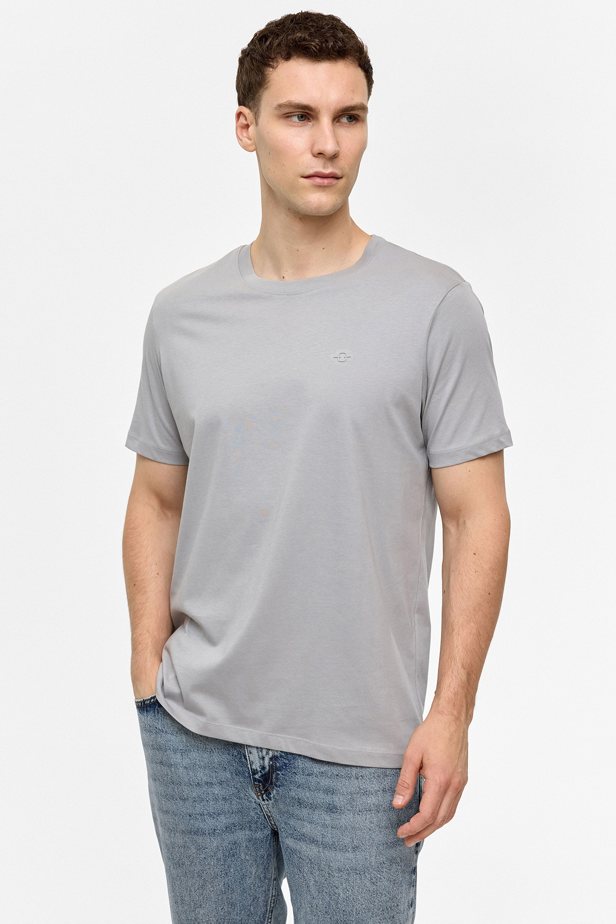 Açık Gri Regular Fit Bisiklet Yaka Basic Tişört 