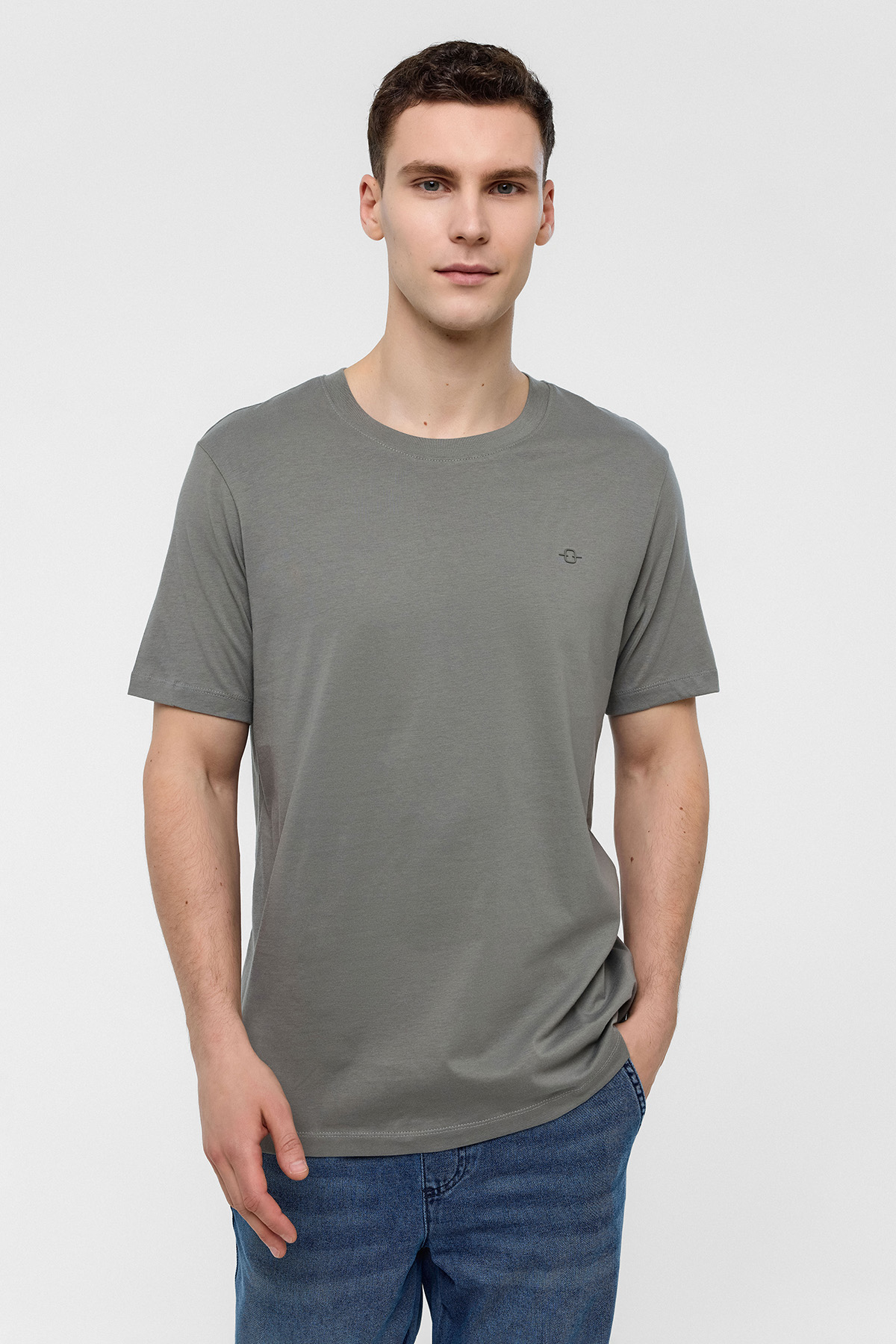 Koyu Gri Regular Fit %100 Pamuk Bisiklet Yaka Tişört