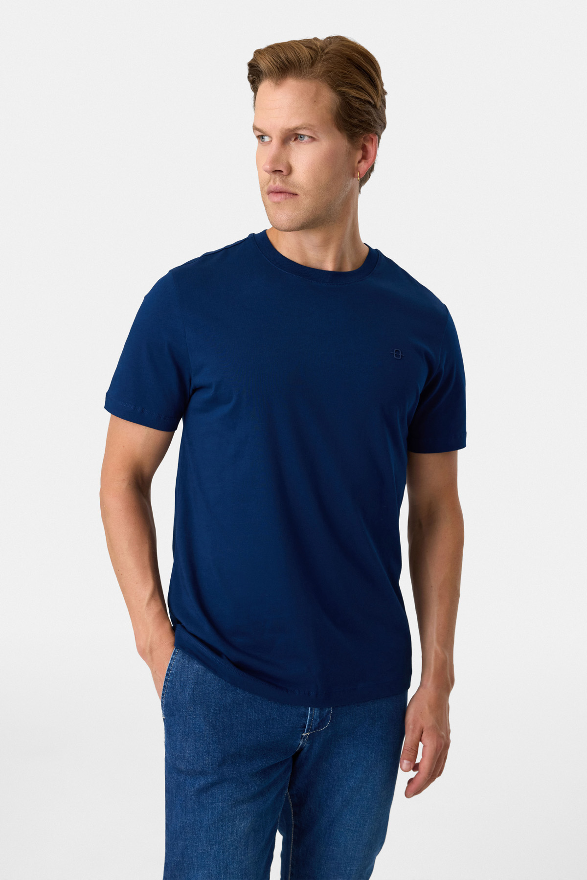 Regular Fit Bisiklet Yaka Lacivert Basic Tişört 