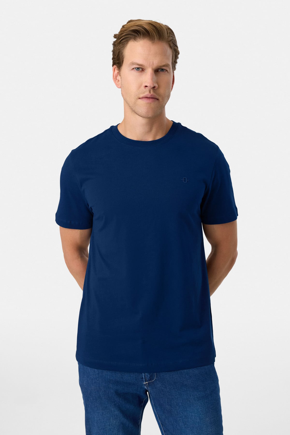 Regular Fit Bisiklet Yaka Lacivert Basic Tişört 