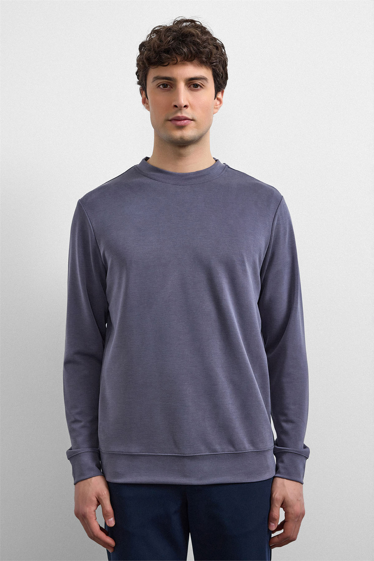 Antrasit Regular Fit Bisiklet Yaka Sweatshirt