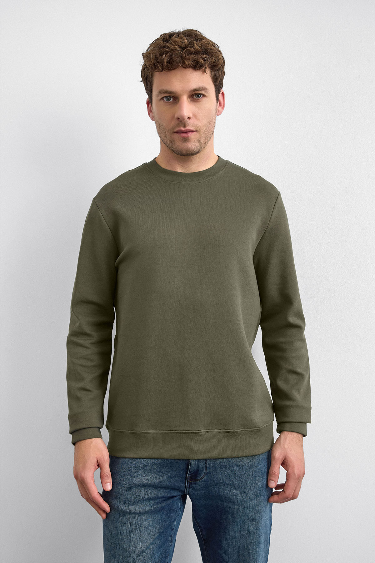Haki Regular Fit Bisiklet Yaka Sweatshirt