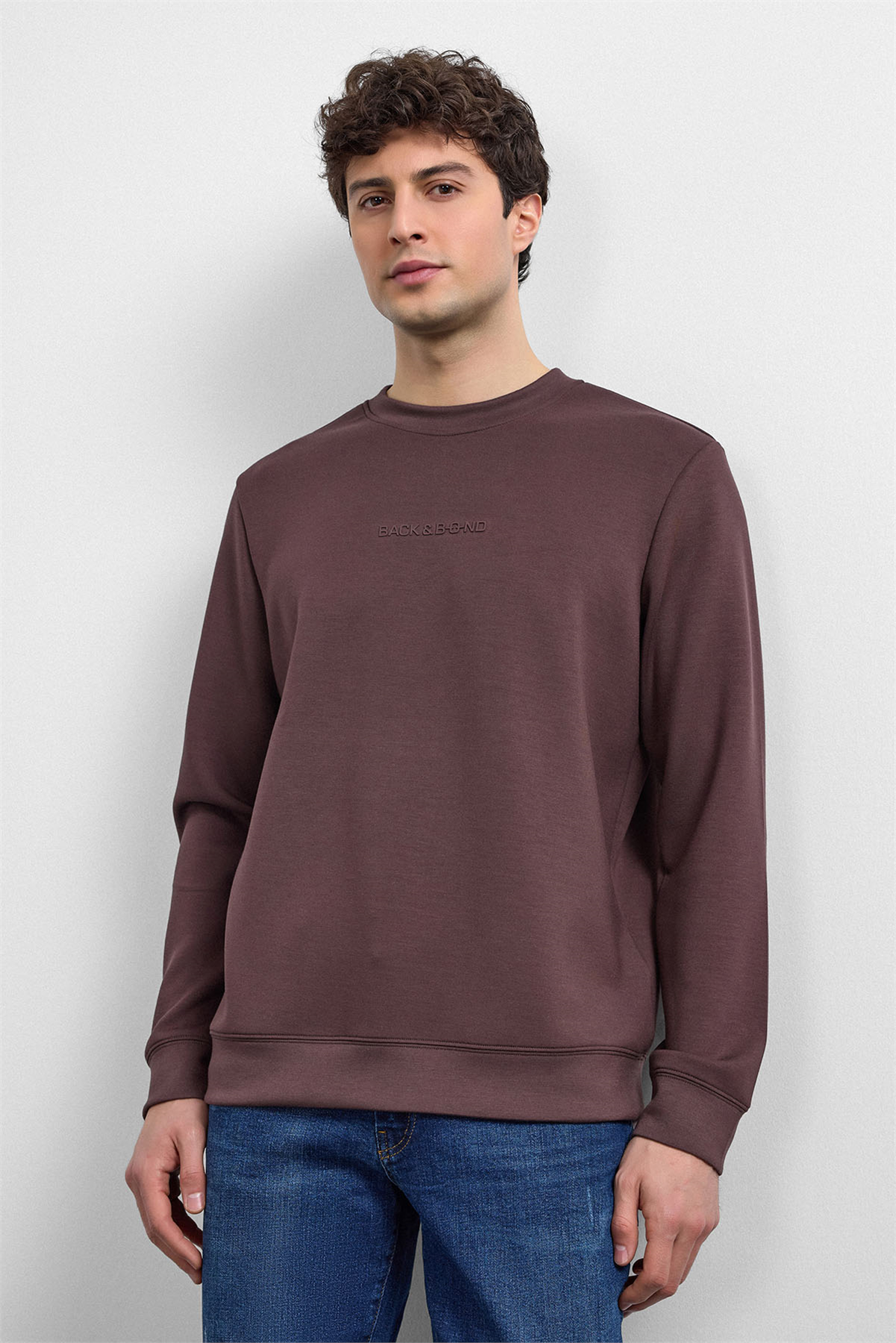Kahve Regular Fit Bisiklet Yaka Sweatshirt