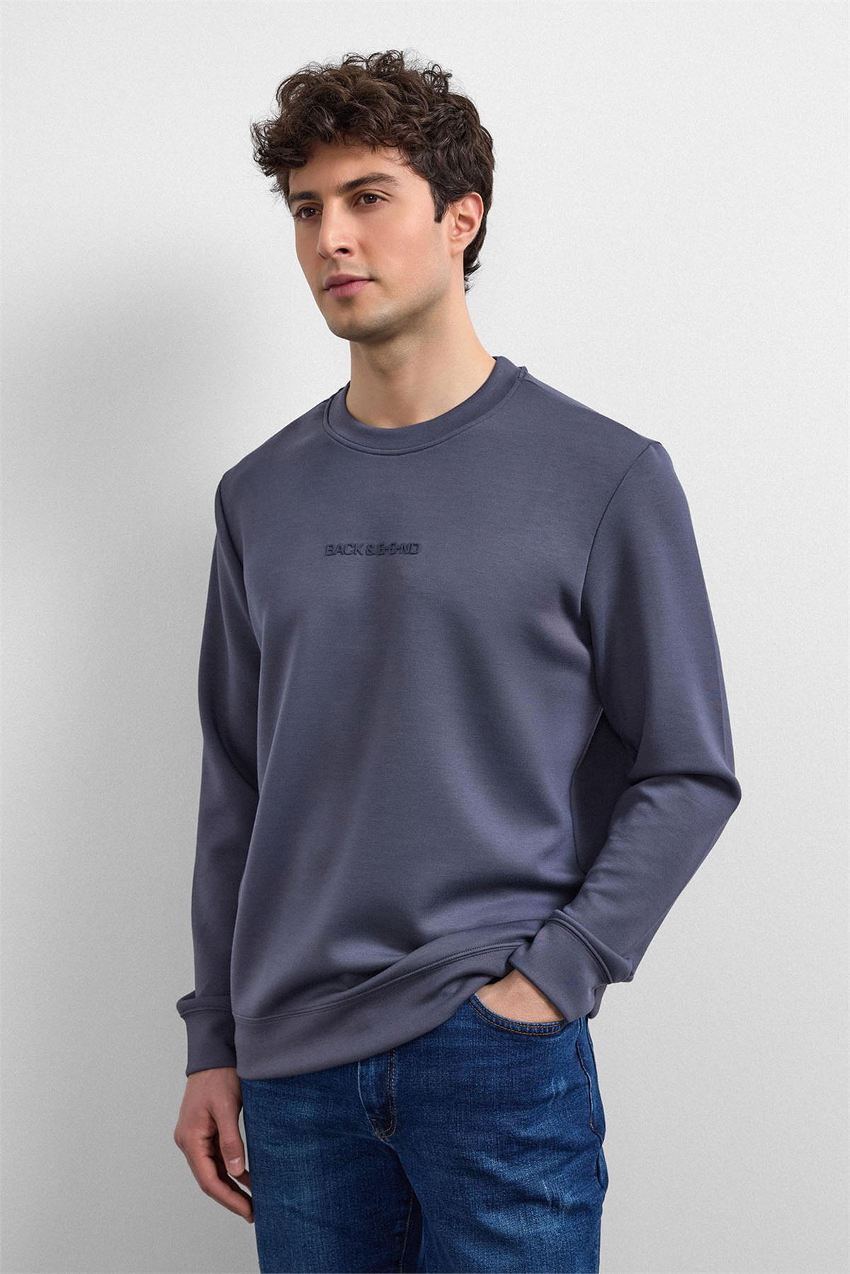 Antrasit Regular Fit Bisiklet Yaka Sweatshirt