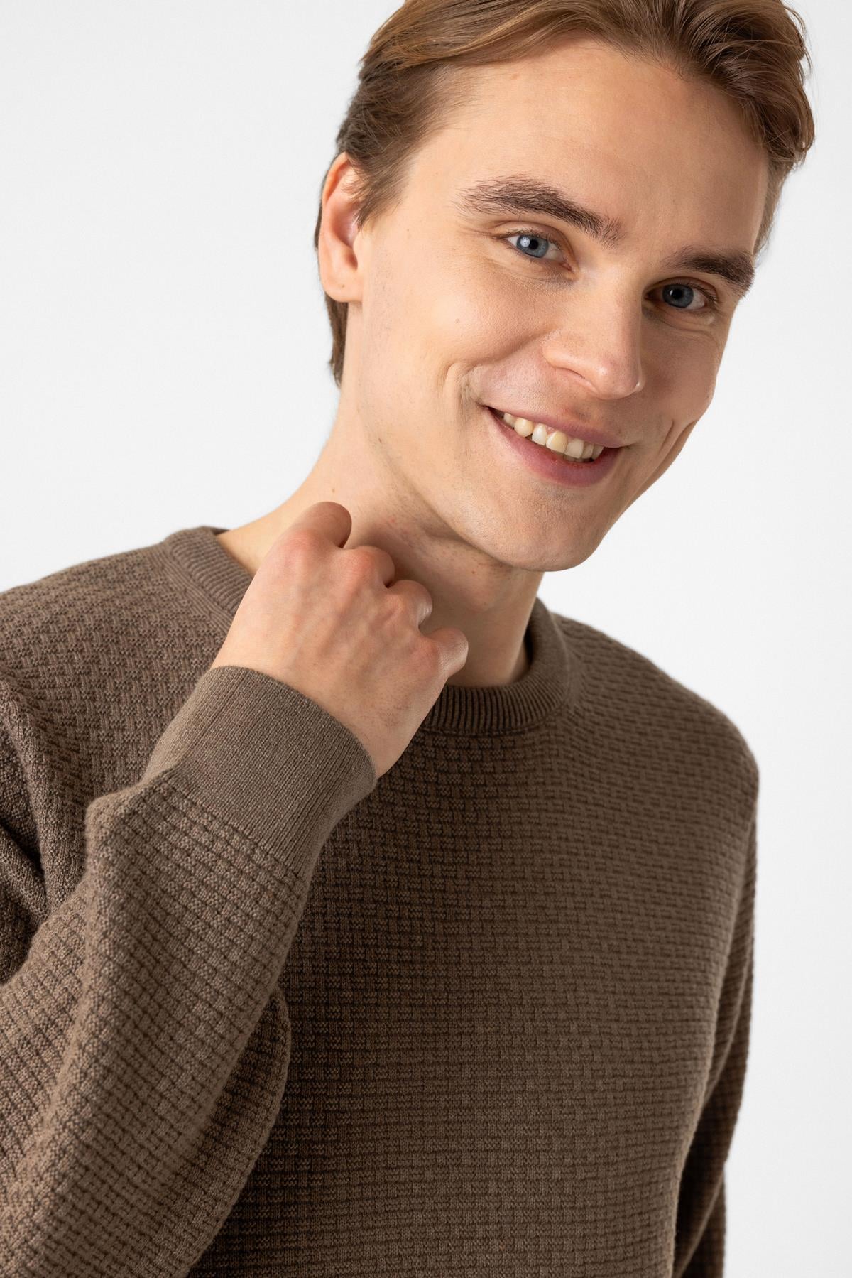 Vizon Regular Fit Pamuklu Bisiklet Yaka Triko Kazak