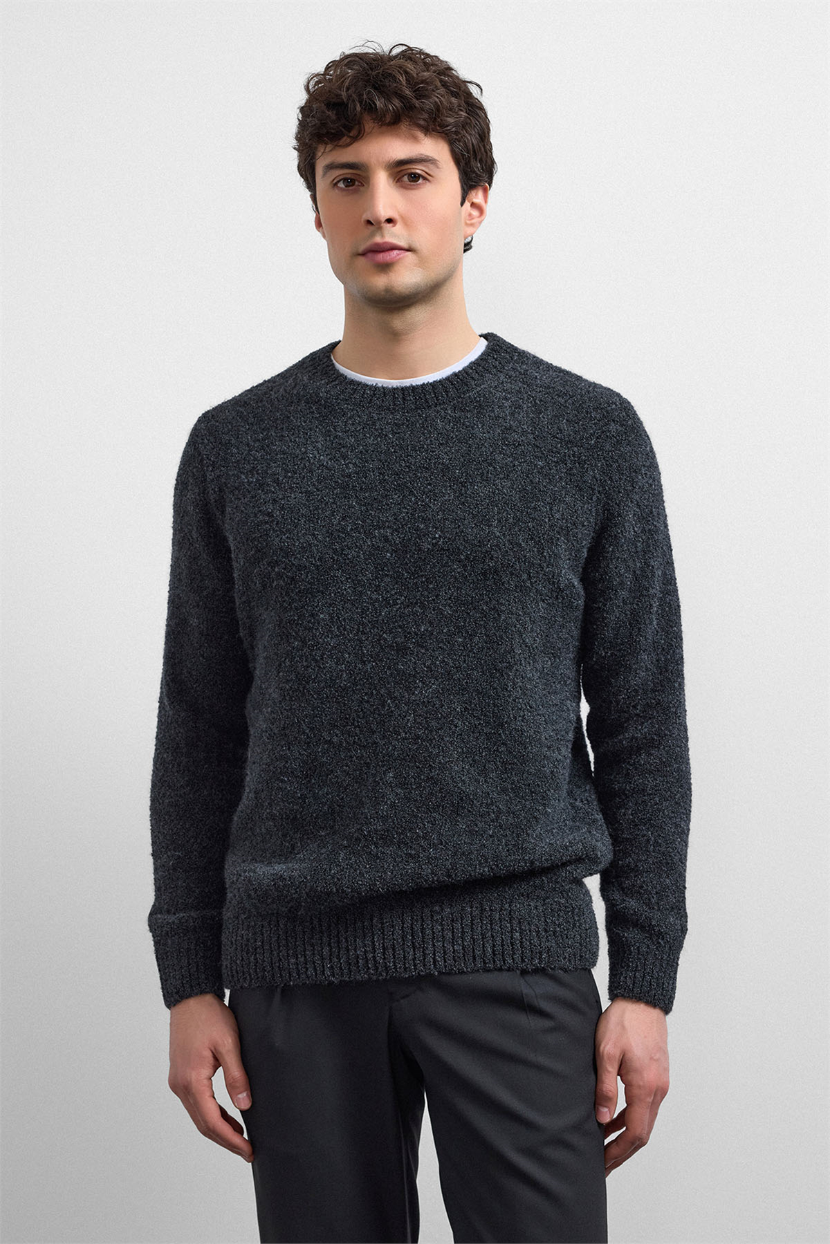 Antrasit Regular Fit Bisiklet Yaka Triko Kazak