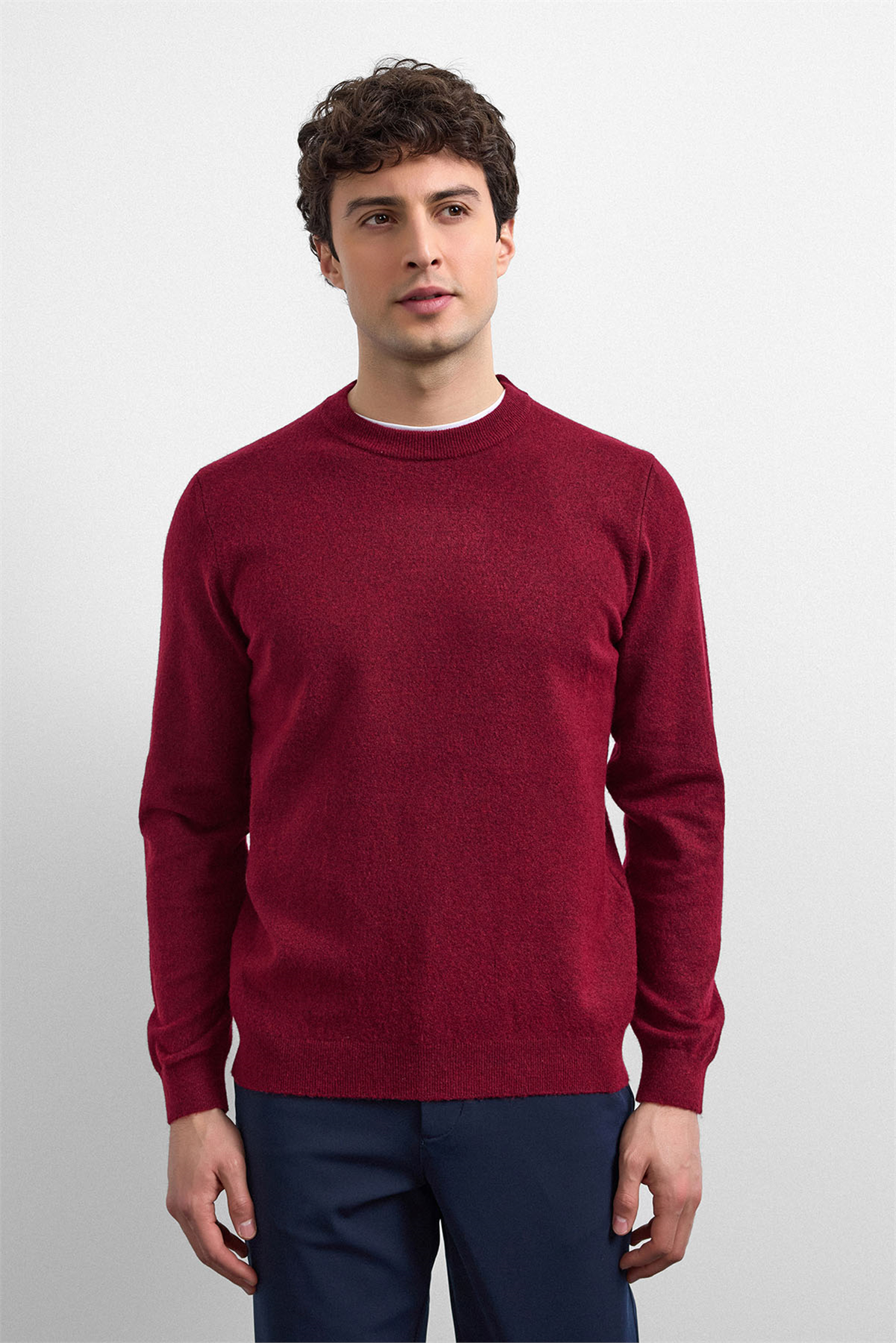 Bordo Regular Fit Bisiklet Yaka Triko Kazak