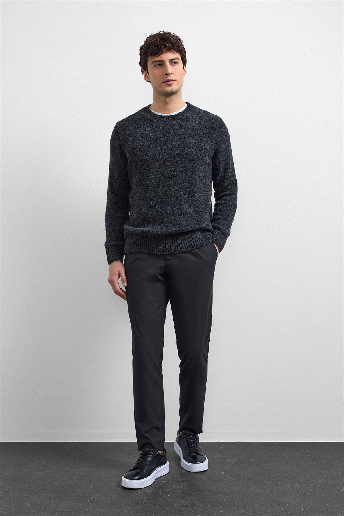 Antrasit Regular Fit Bisiklet Yaka Triko Kazak