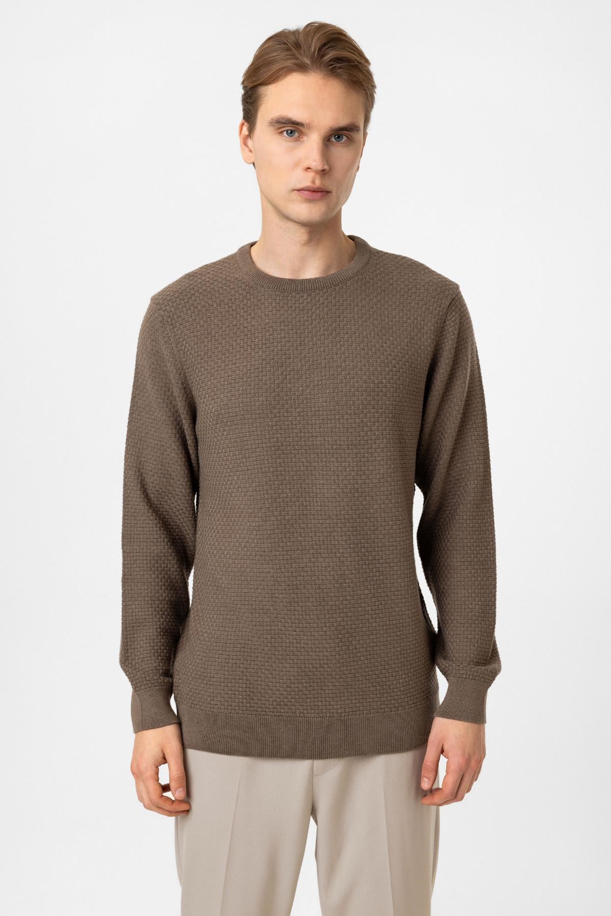 Vizon Regular Fit Pamuklu Bisiklet Yaka Triko Kazak