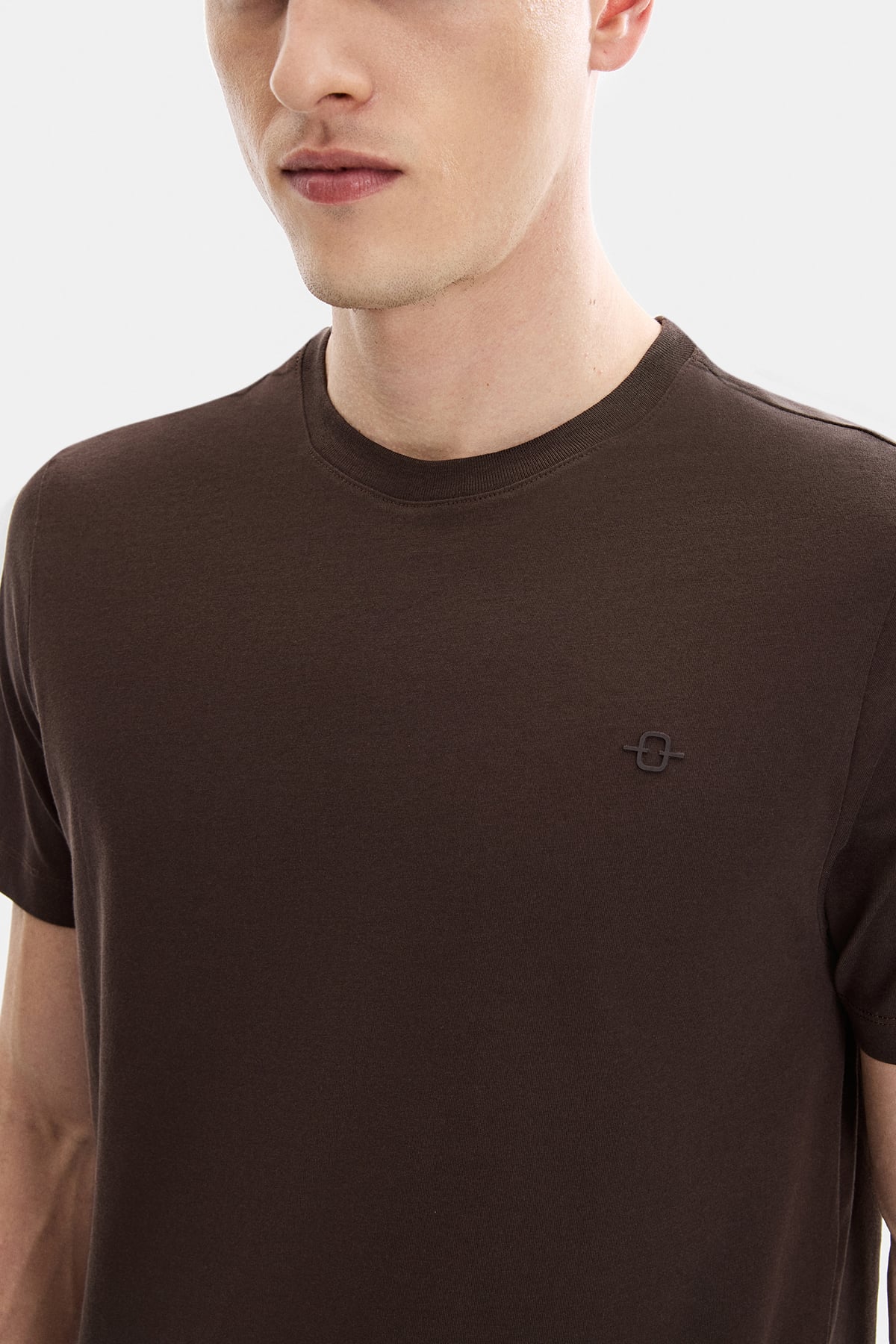 Kahve Regular Fit  Örme Bisiklet Yaka Tişört