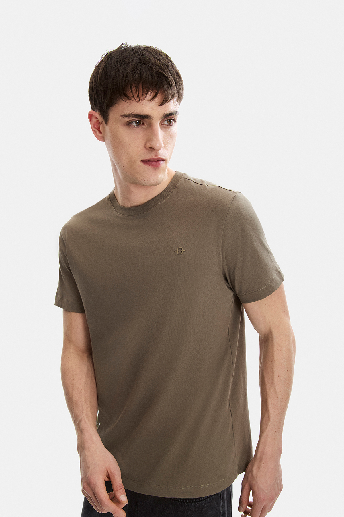 Koyu Vizon Regular Fit Bisiklet Yaka Tişört