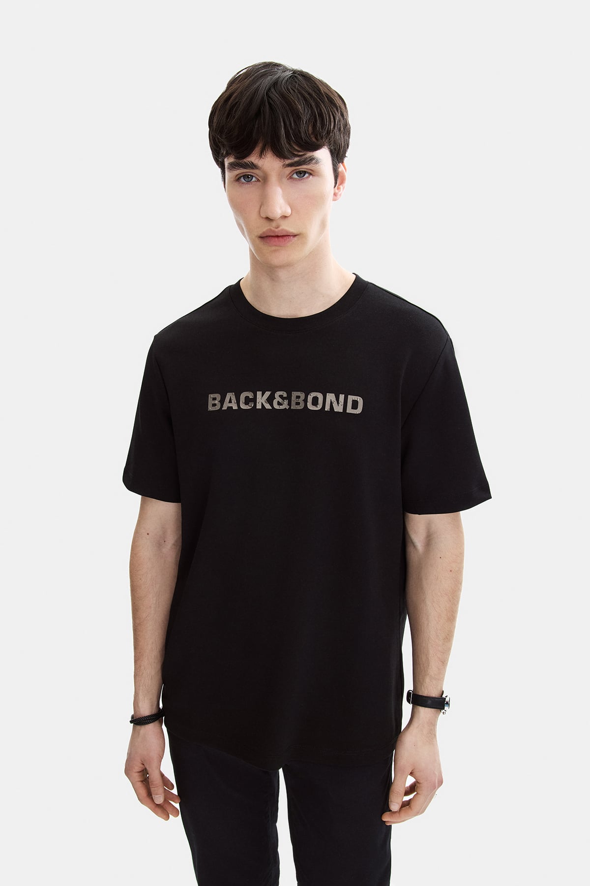 Siyah Baskılı Regular Fit Bisiklet Yaka Tişört