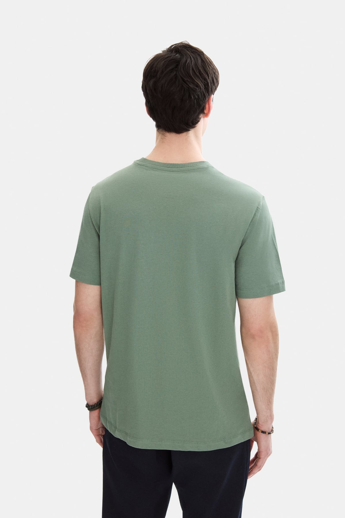 Adaçayı Regular Fit Örme Bisiklet Yaka Tişört