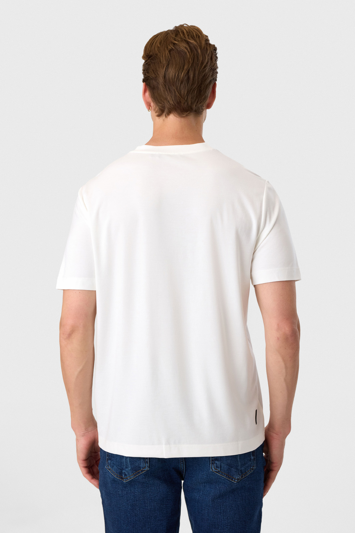 Regular Fit Ekru Bisiklet Yaka Tişört