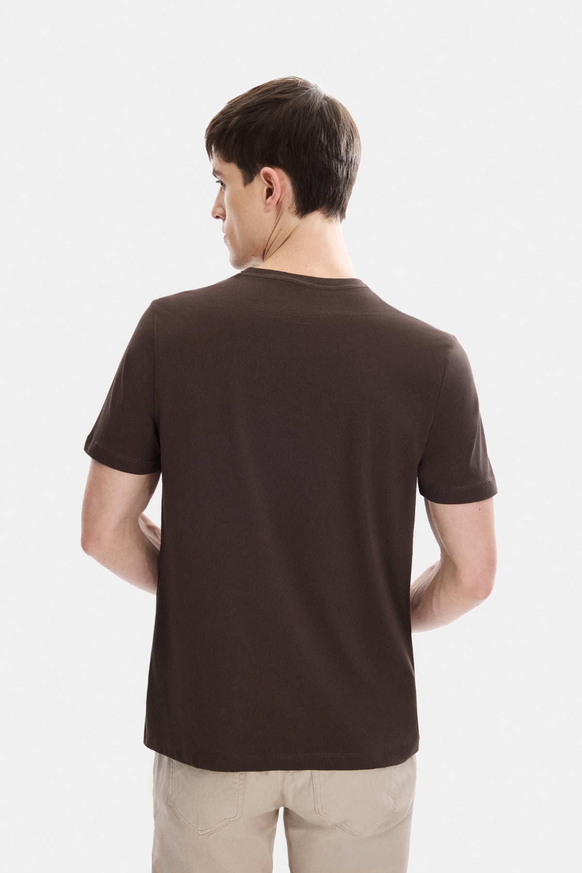 Kahve Regular Fit  Örme Bisiklet Yaka Tişört