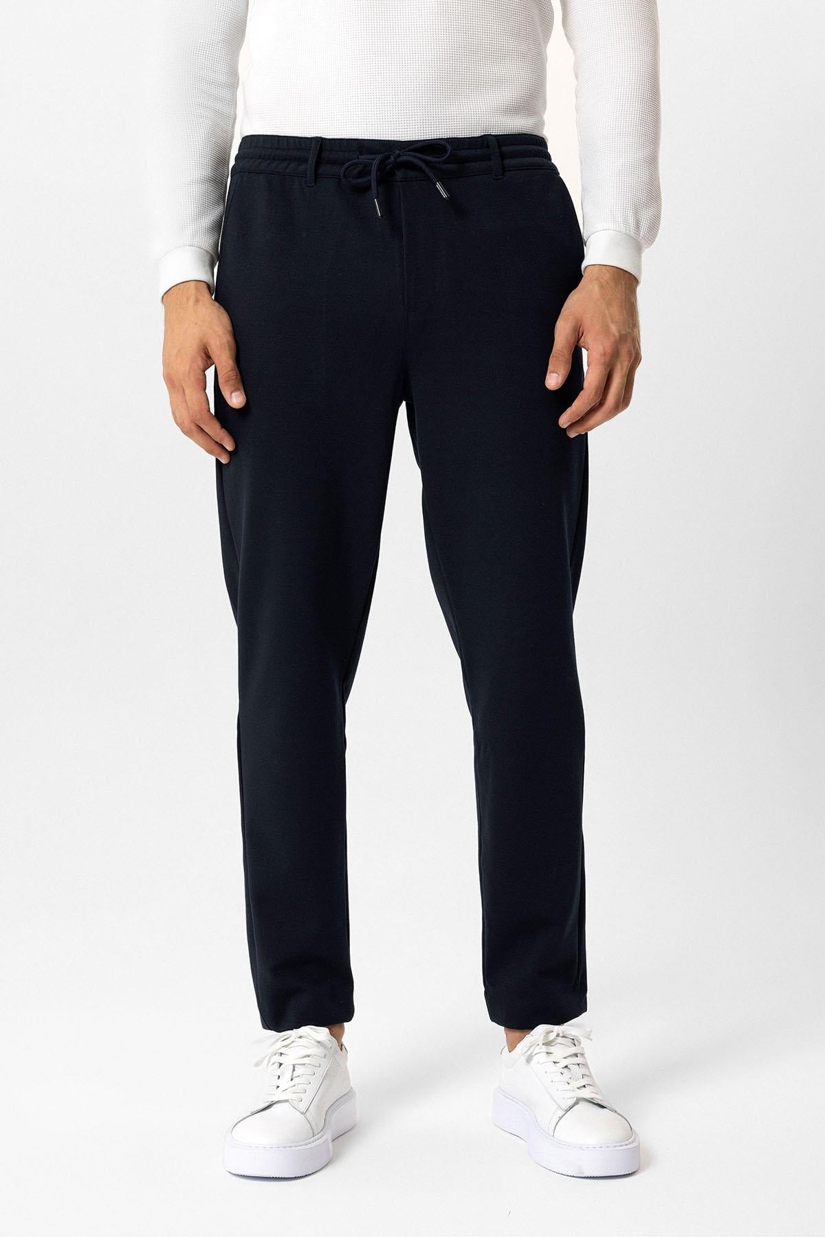 Lacivert Regular Fit Beli Bağcıklı Jogger Pantolon