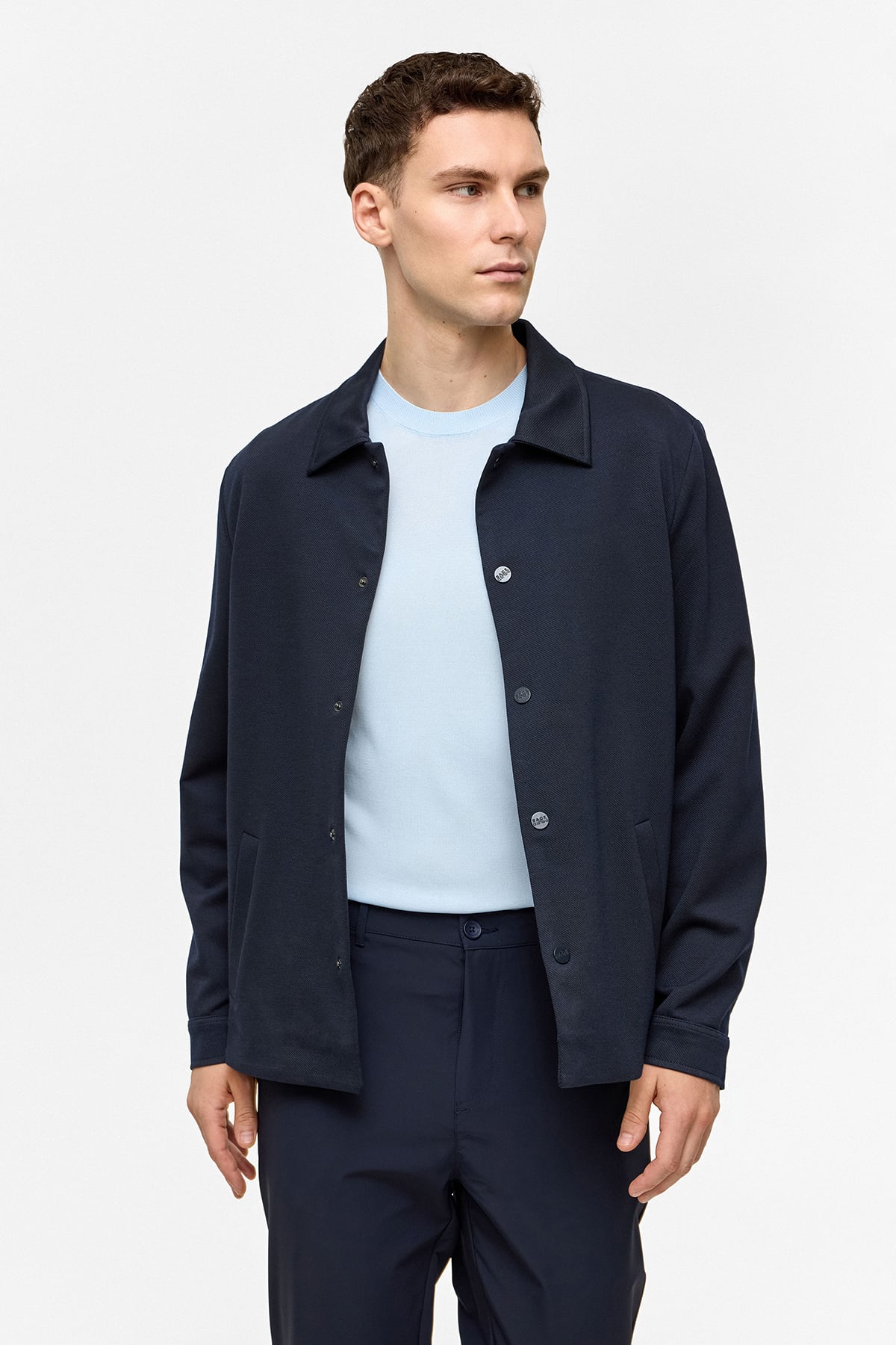 Lacivert Regular Fit Jakarlı Gömlek Yaka Mont