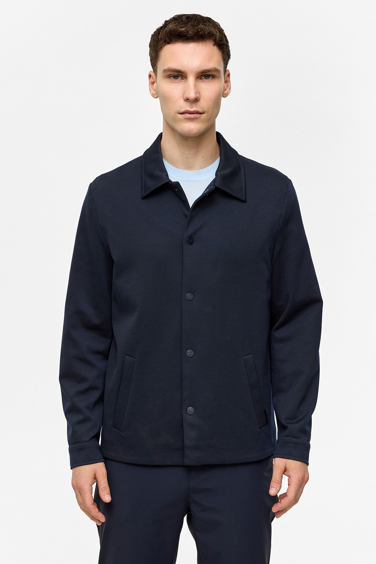 Lacivert Regular Fit Jakarlı Gömlek Yaka Mont