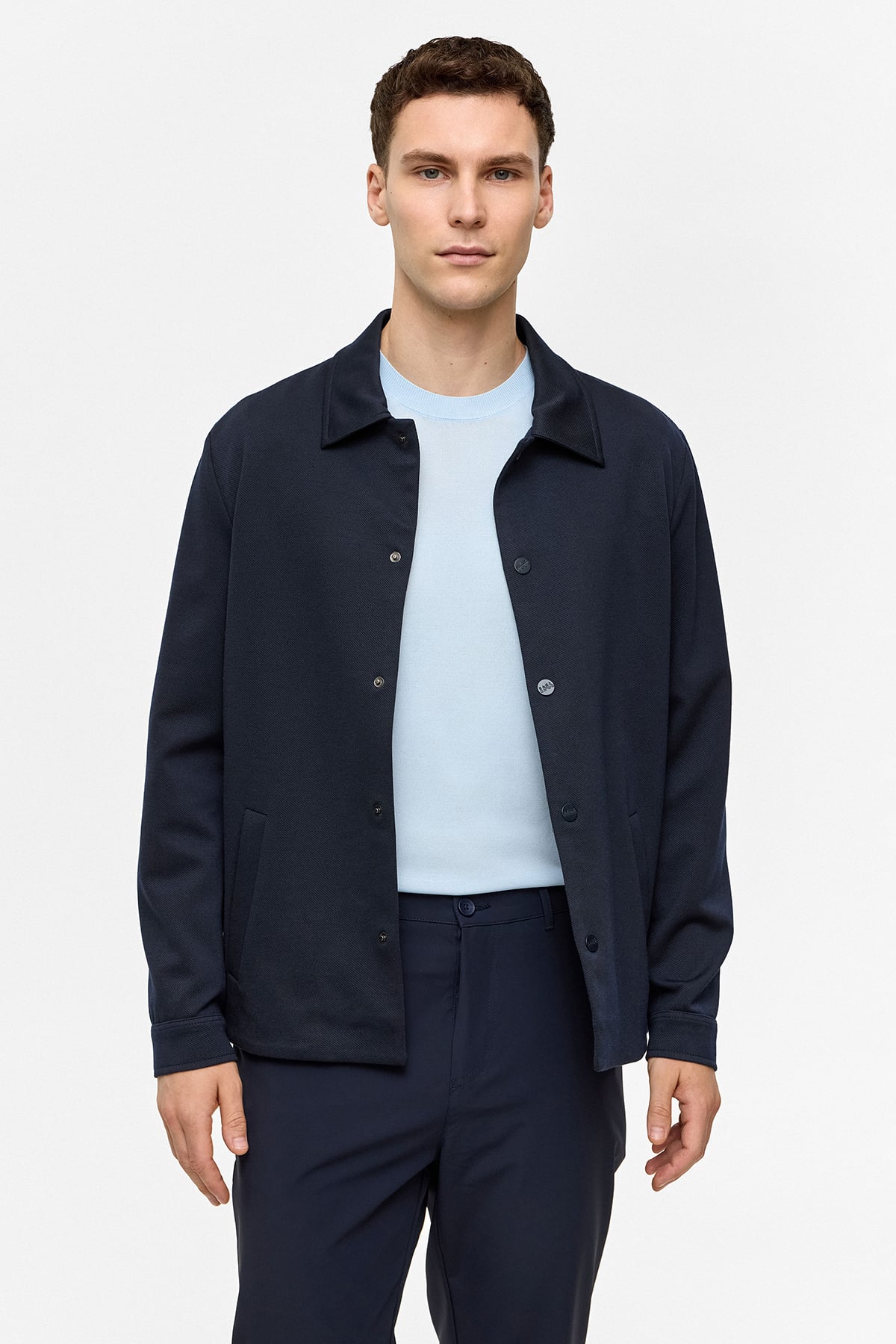 Lacivert Regular Fit Jakarlı Gömlek Yaka Mont