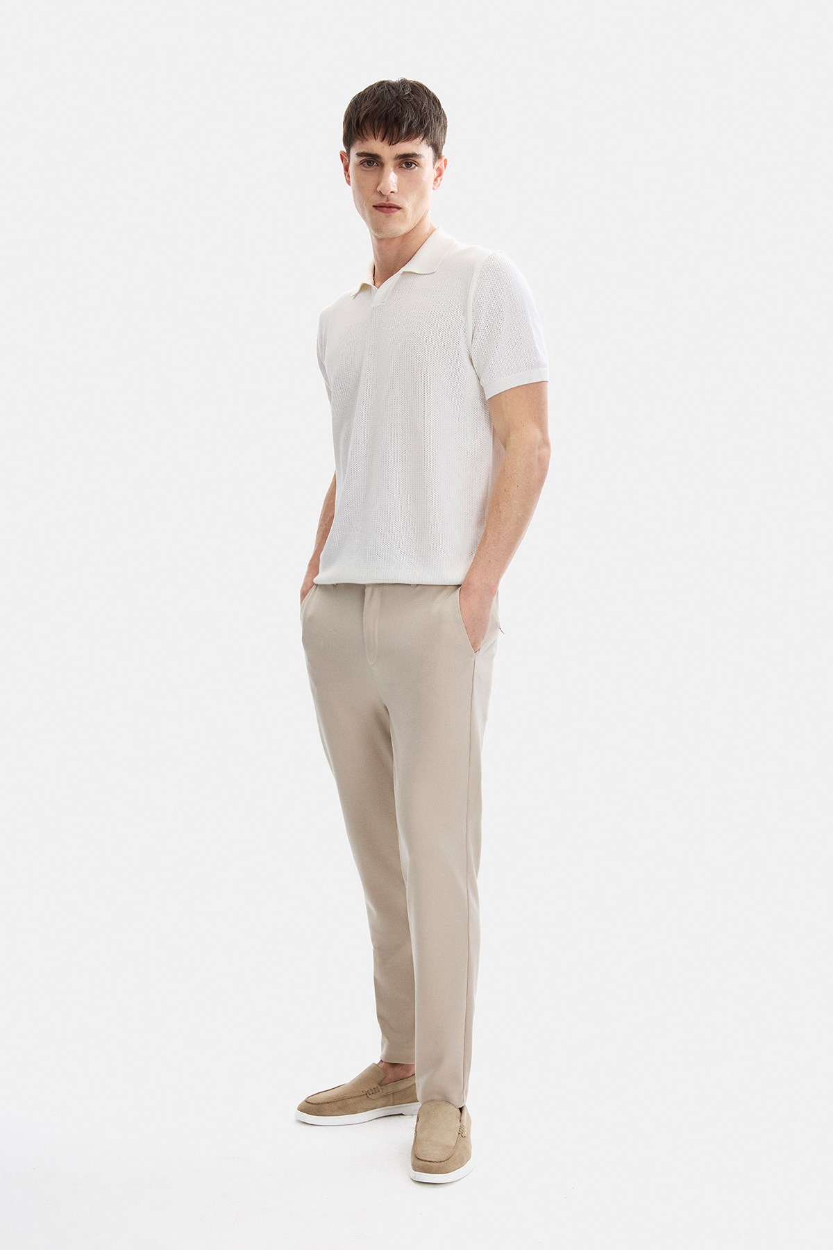 REGULAR FIT DIAGONEL JAKARLI ÖRME PANTOLON