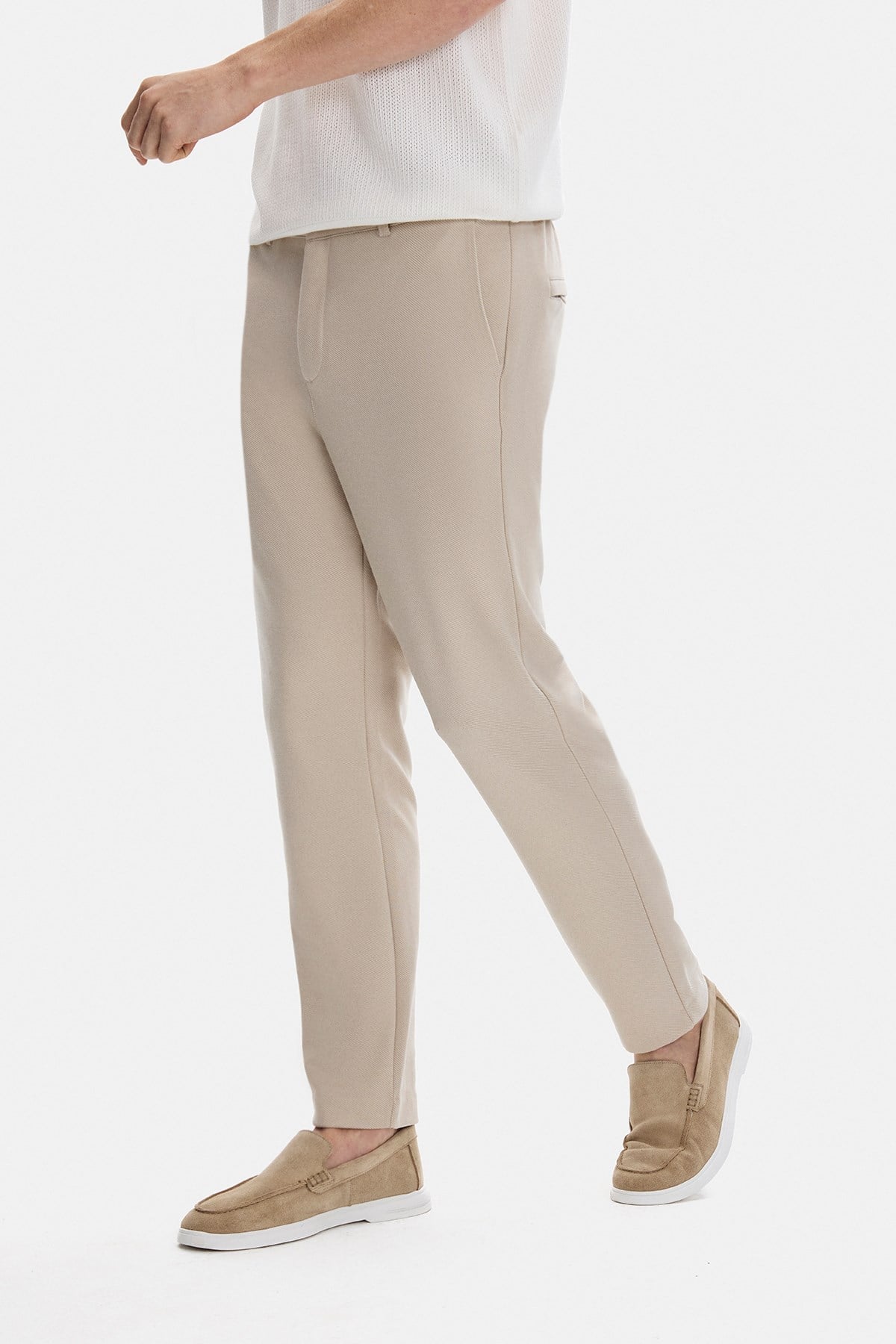 REGULAR FIT DIAGONEL JAKARLI ÖRME PANTOLON