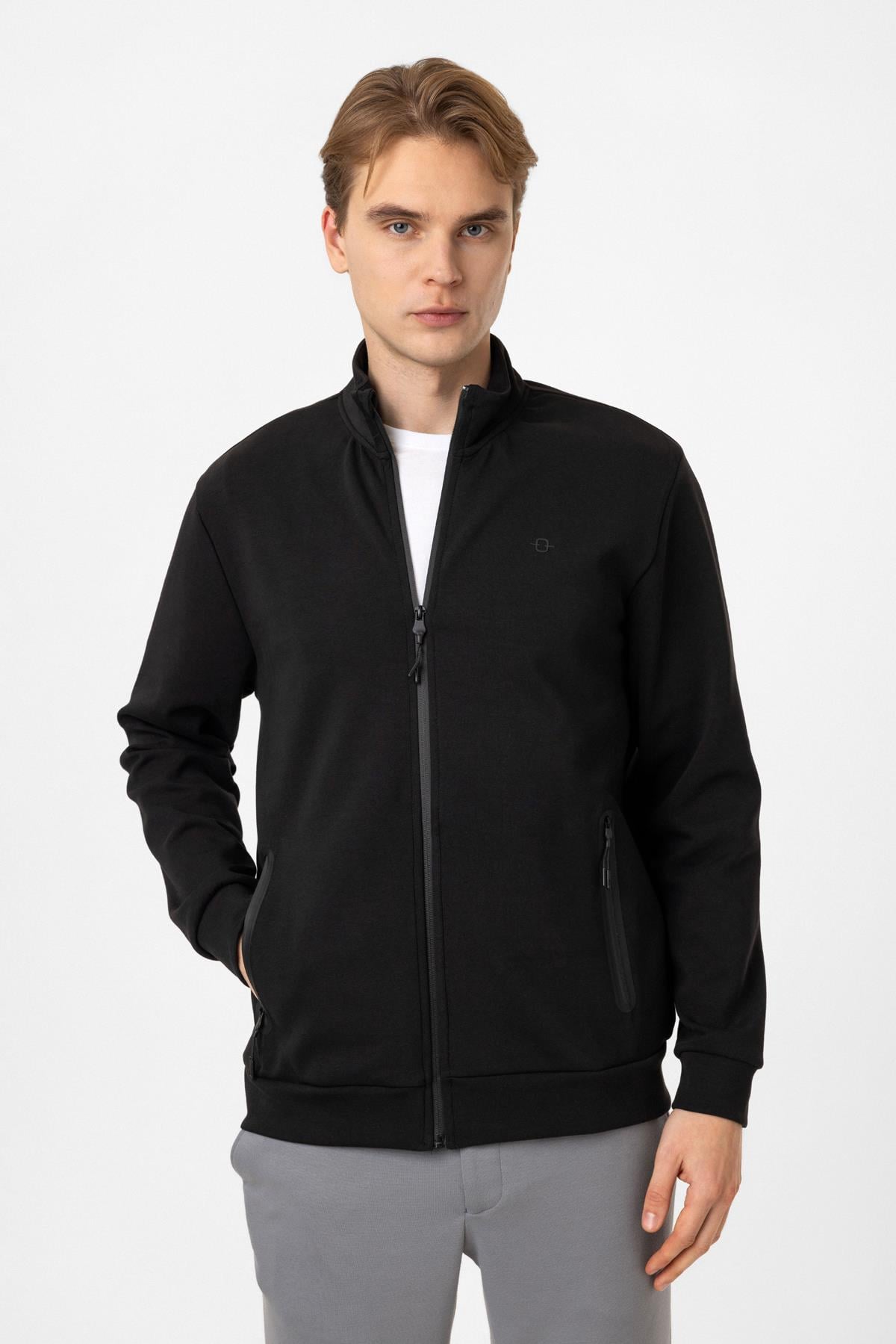 Regular Fit Dik Yaka Fermuarlı Sweatshirt