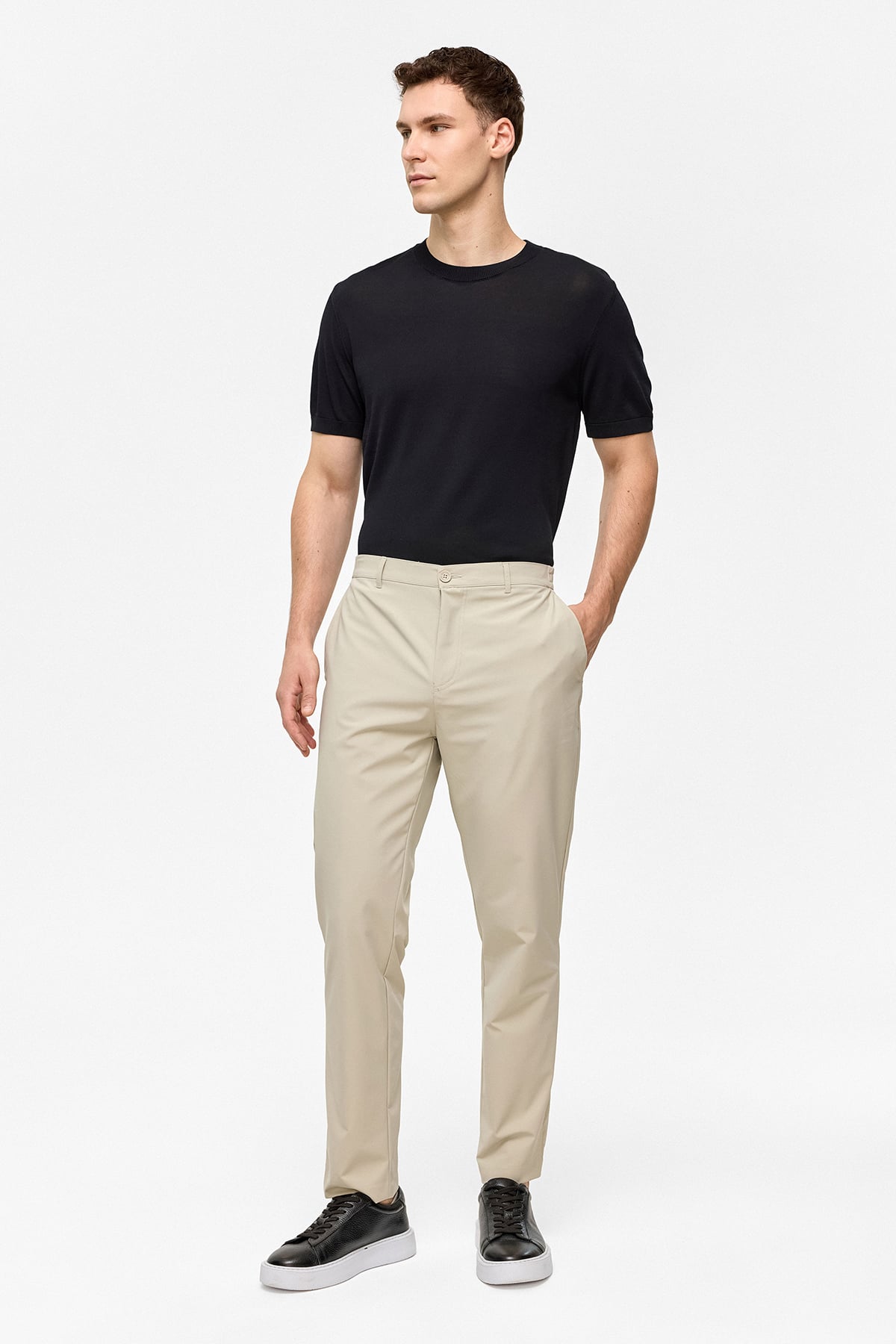 Bej Regular Fit Dokuma Pantolon