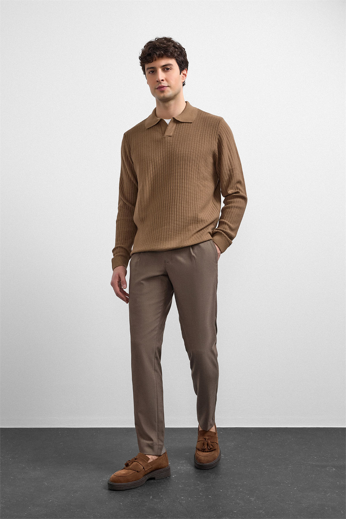 Camel Regular Fit Fitilli Triko Kazak