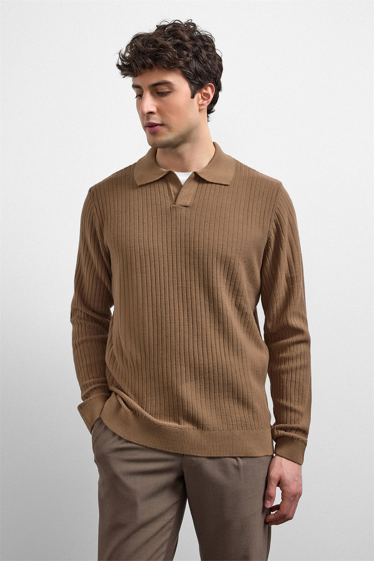 Camel Regular Fit Fitilli Triko Kazak