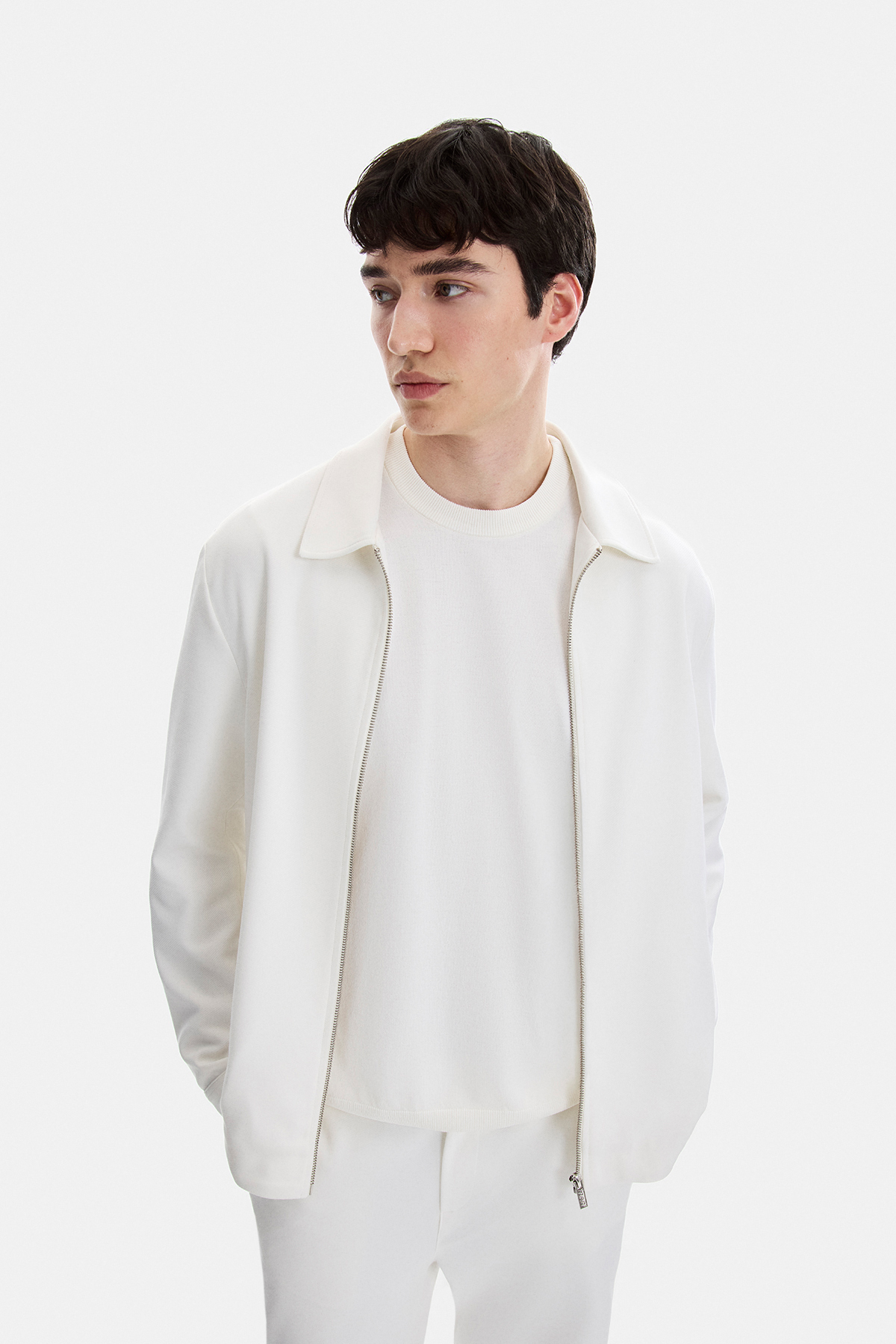 Ekru Regular Fit Jakarlı Diagonel Mont