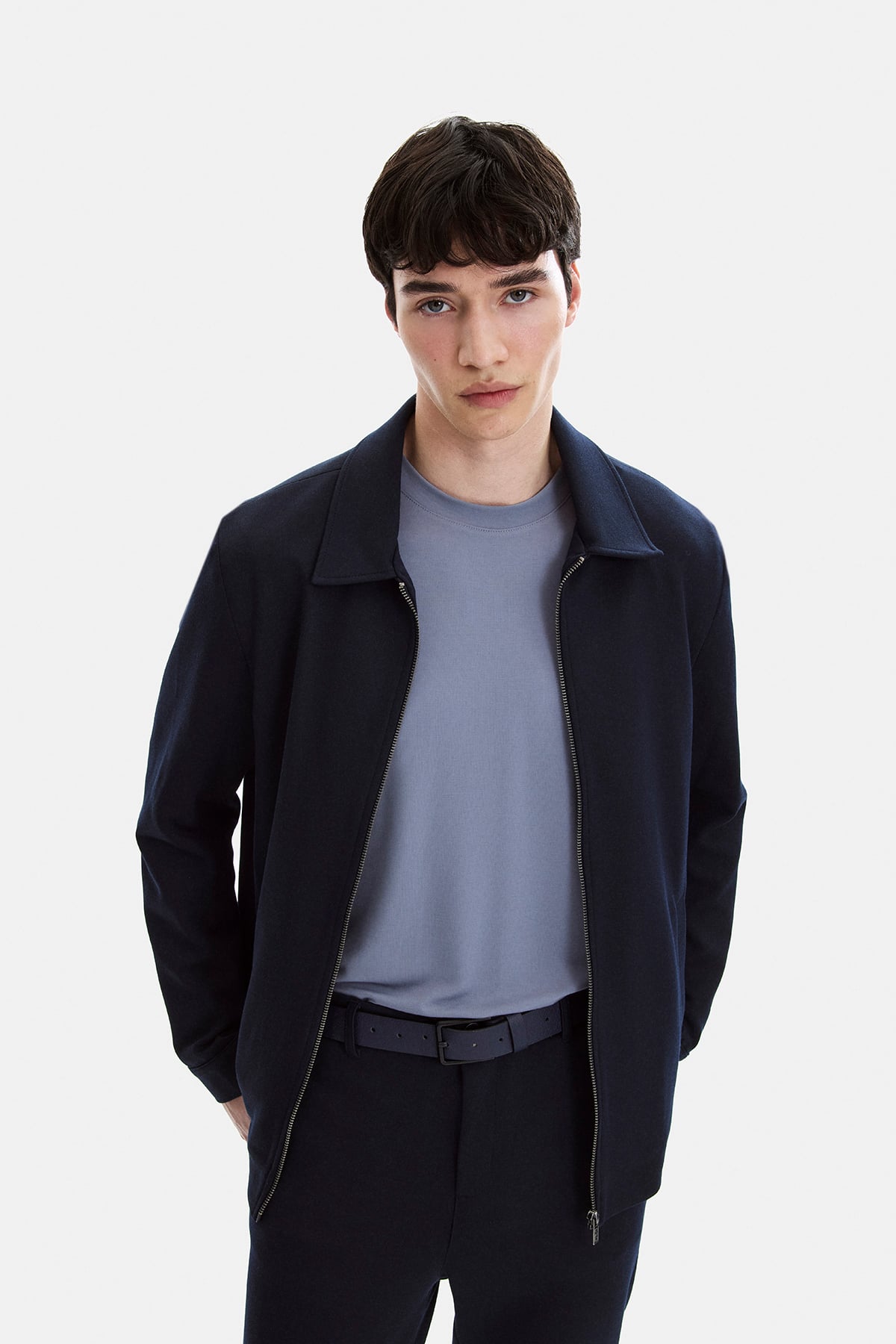 Lacivert Regular Fit Jakarlı Diagonel Mont