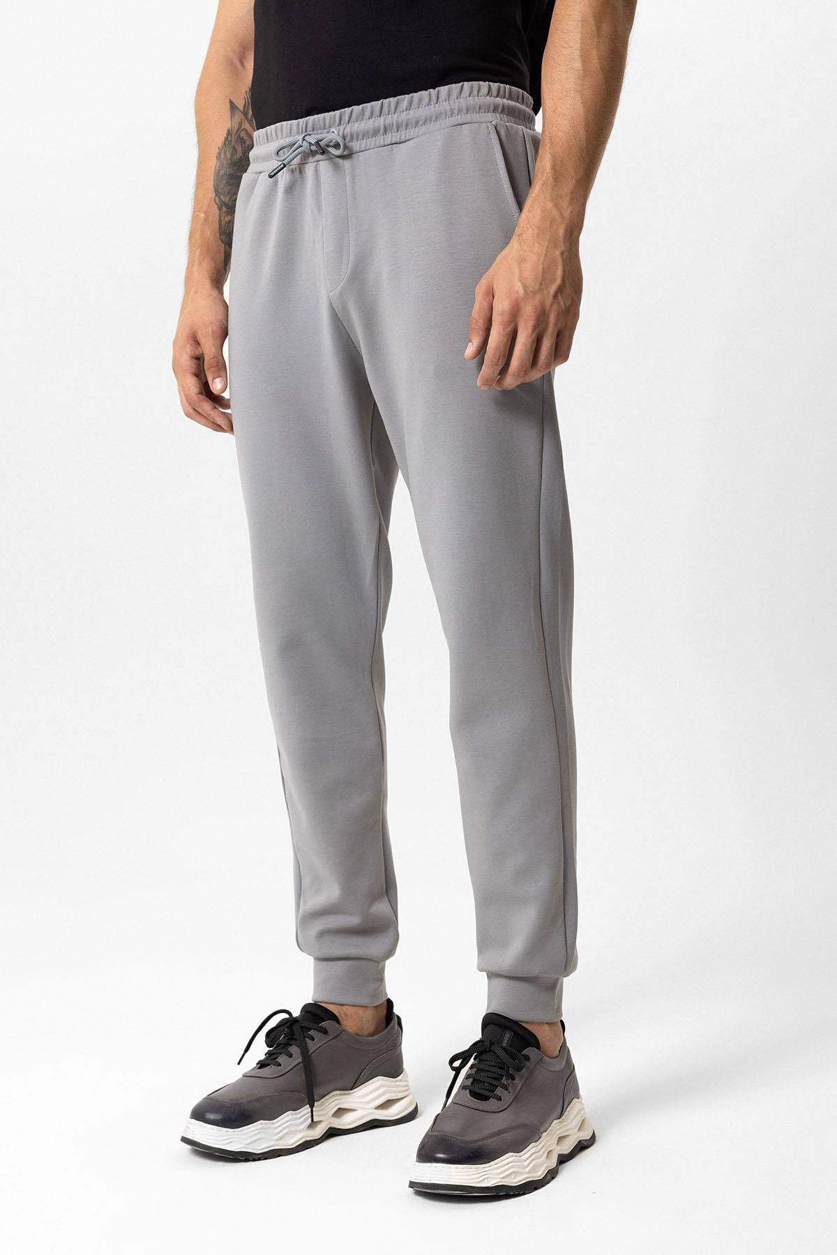 Gri Regular Fit Beli Bağcıklı Jogger Pantolon