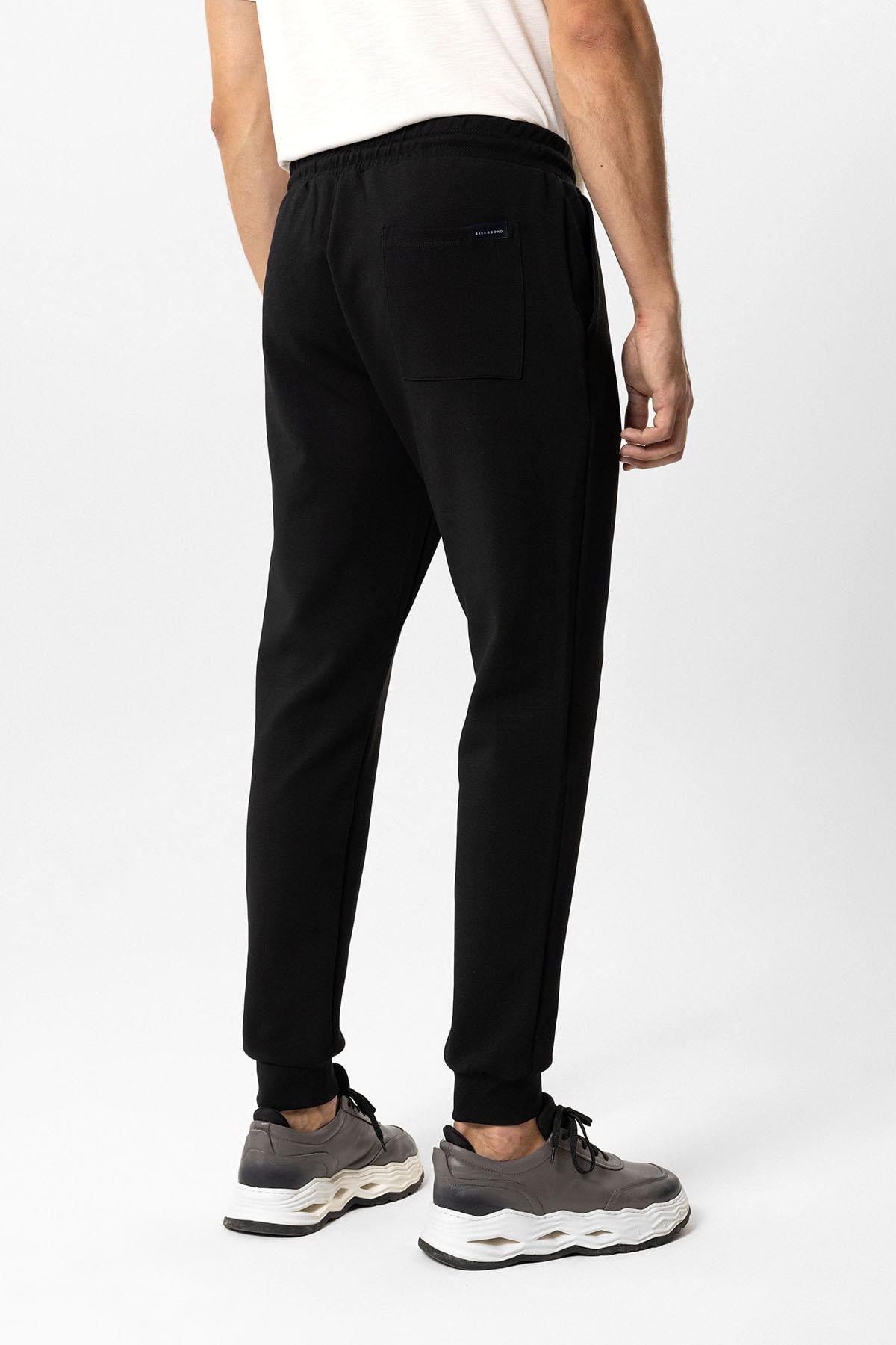 Siyah Regular Fit Beli Bağcıklı Jogger Pantolon