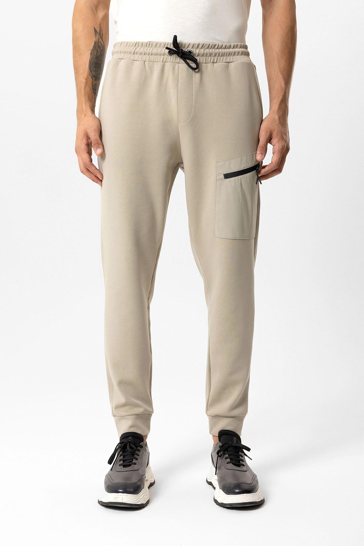 Koyu Bej Regular Fit Beli Bağcıklı Jogger Pantolon