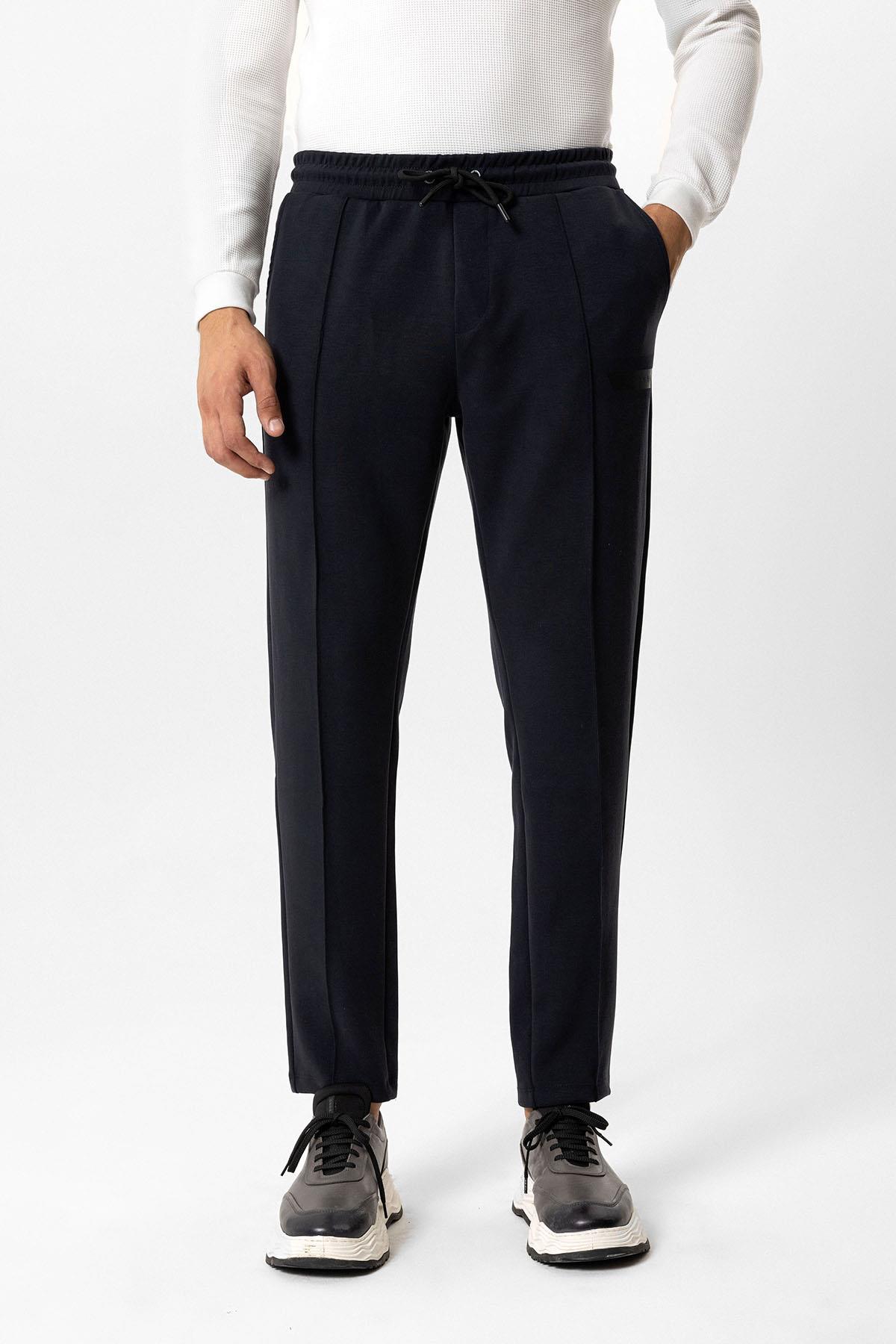 Antrasit Regular Fit Beli Bağcıklı Örme Jogger Pantolon