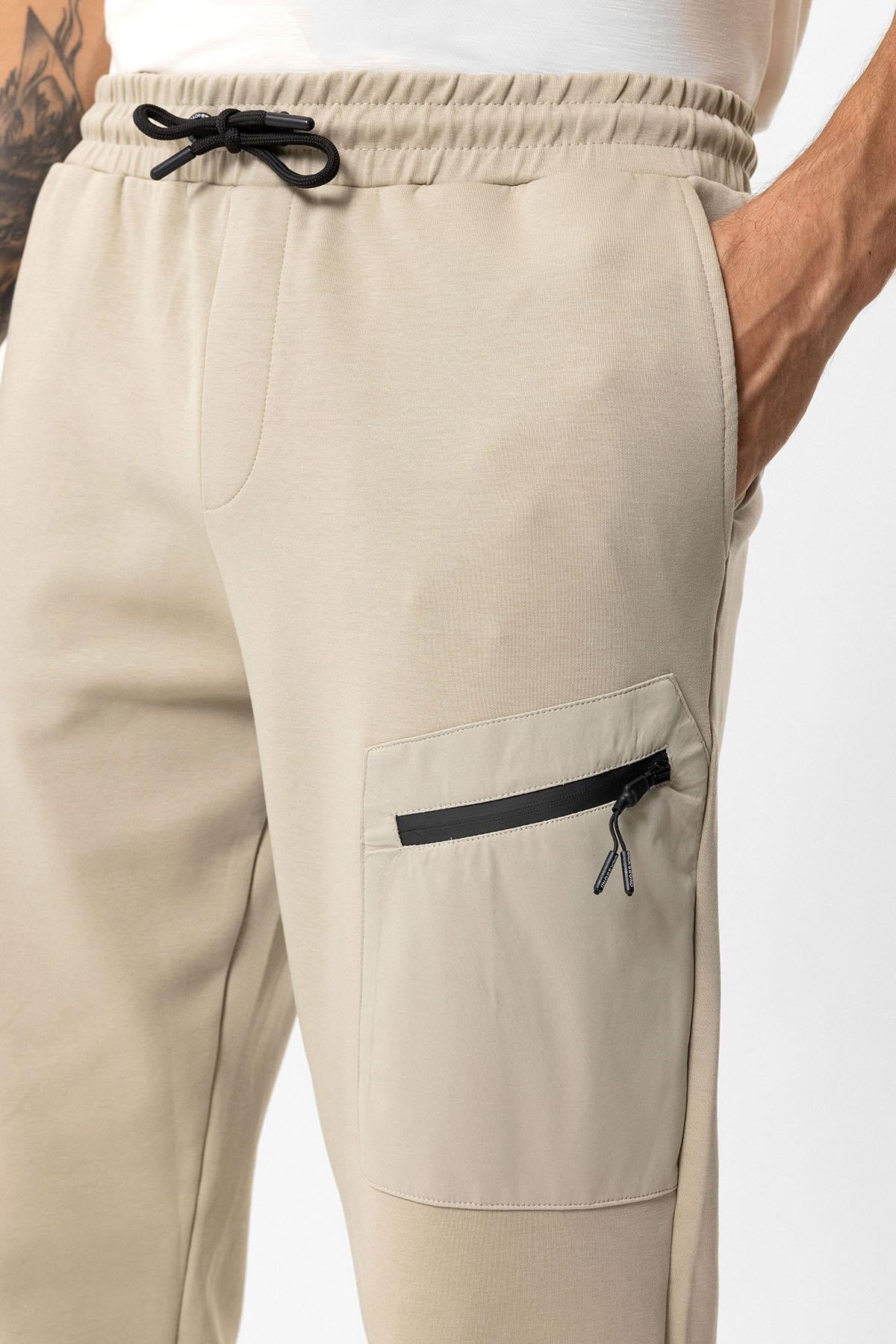 Koyu Bej Regular Fit Beli Bağcıklı Jogger Pantolon