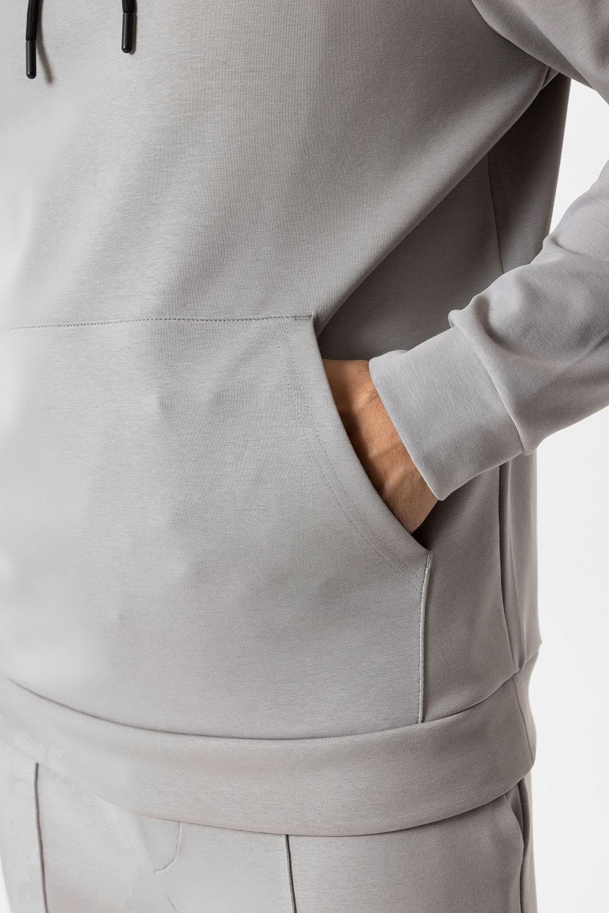 Gri Regular Fit Pamuklu Kapüşonlu Sweatshirt