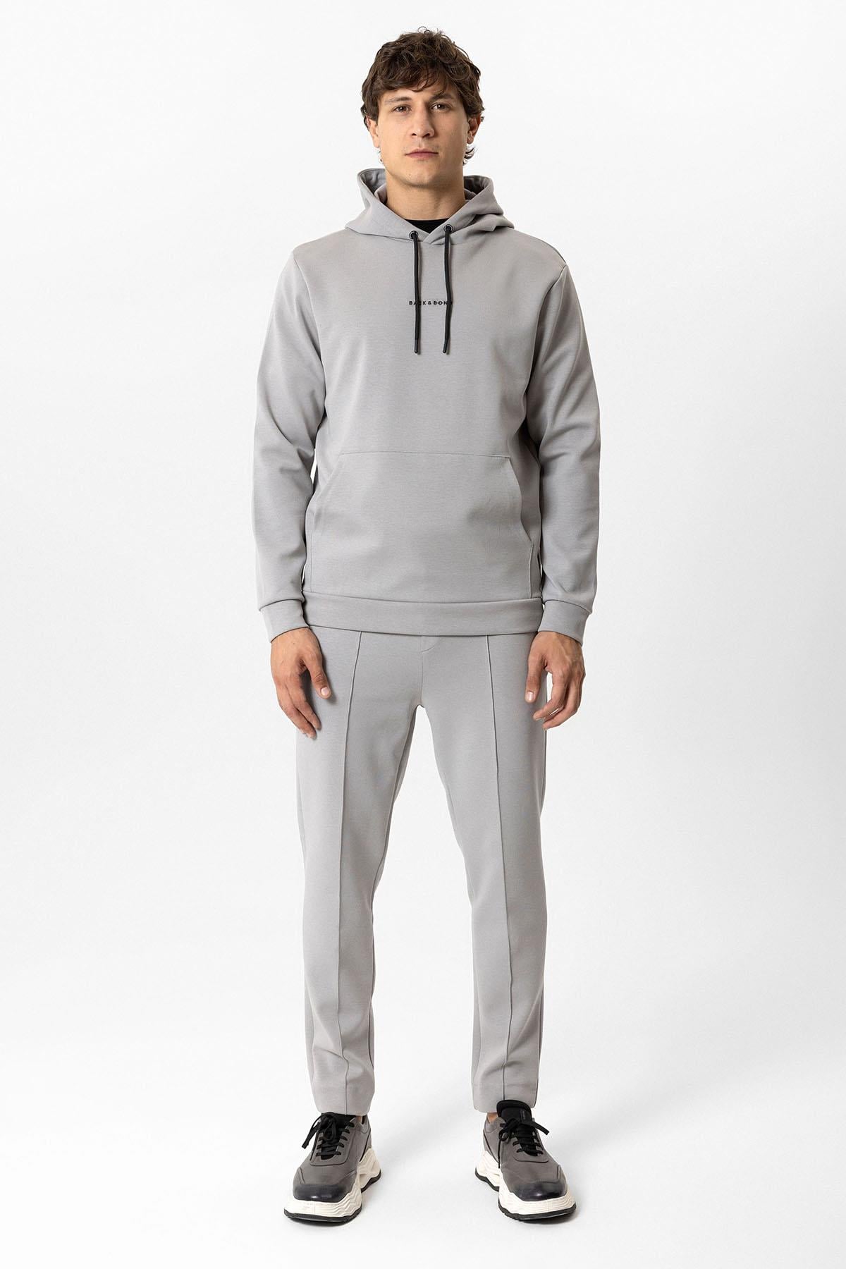 Gri Regular Fit Pamuklu Kapüşonlu Sweatshirt